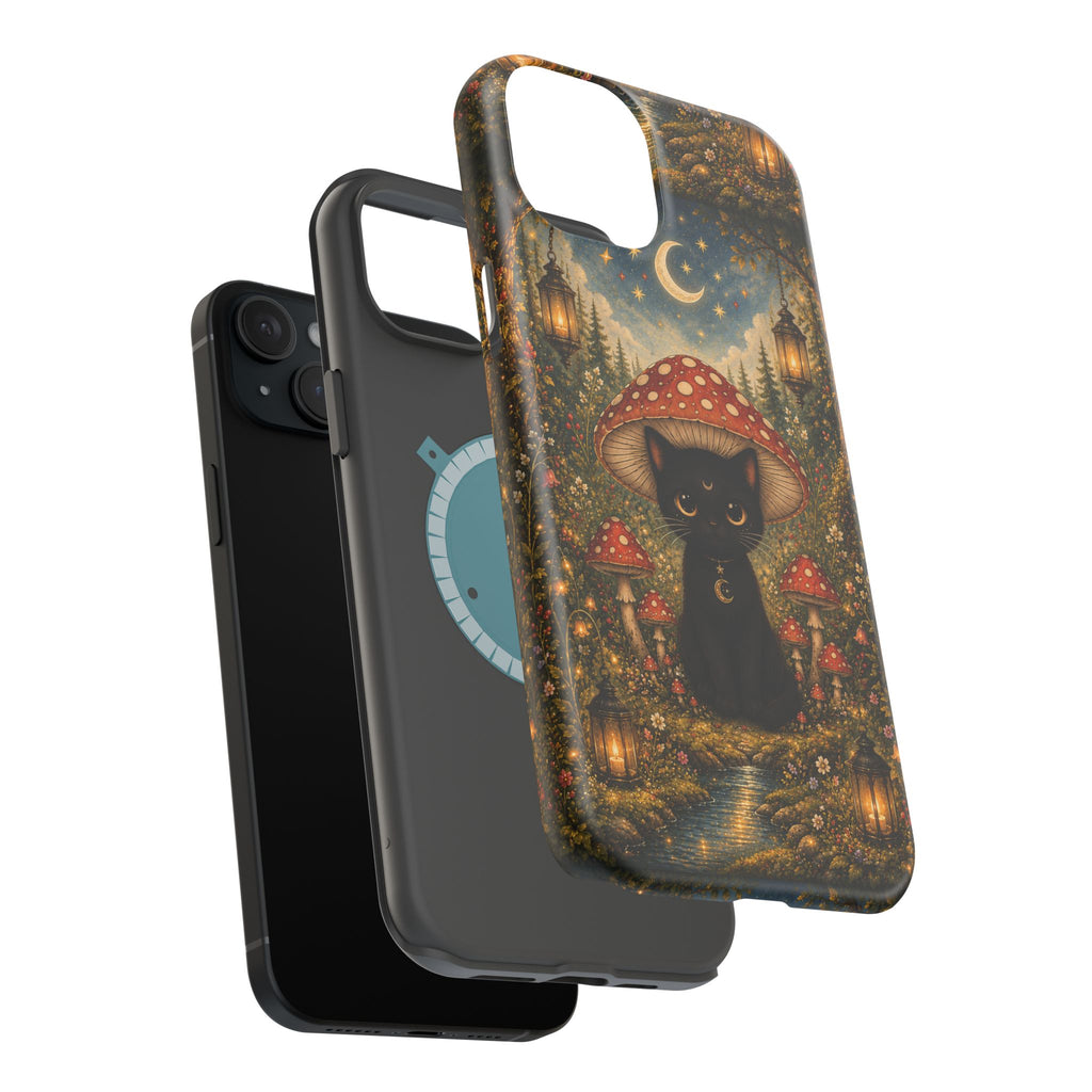 Black Cat & Mushroom Phone Case – Magical MagSafe-Compatible Cover