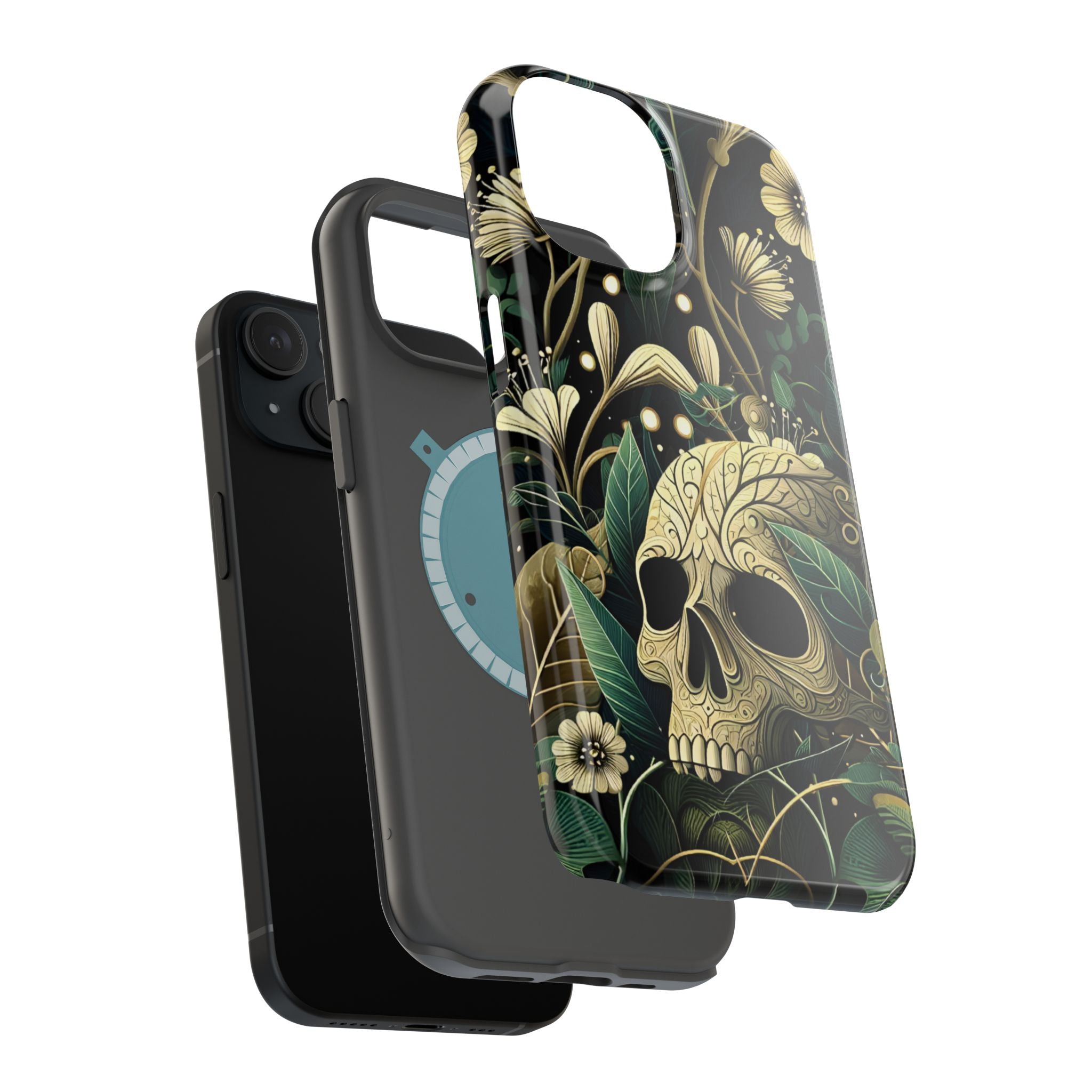 Floral Skull Phone Case – Botanical Gothic MagSafe-Compatible Cover