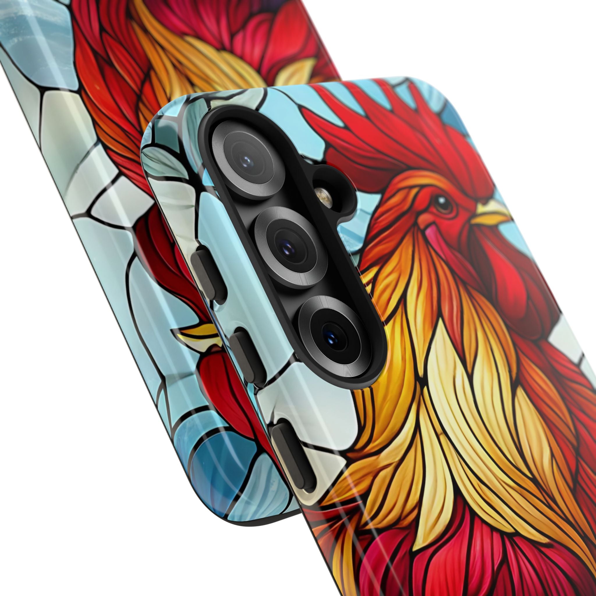Colorful Stained Glass Rooster Android Case, Tough Protective Phone Cover, Farmhouse Decor Protective Phone Case, Unique Chicken Design