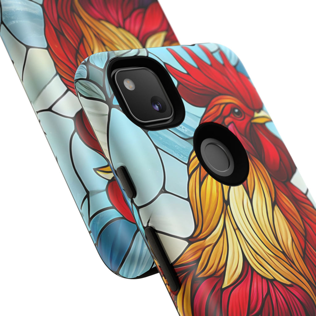 Rooster Faux Stained Glass Phone Case – 3D Full-Wrap Protective Cover with TPU Liner