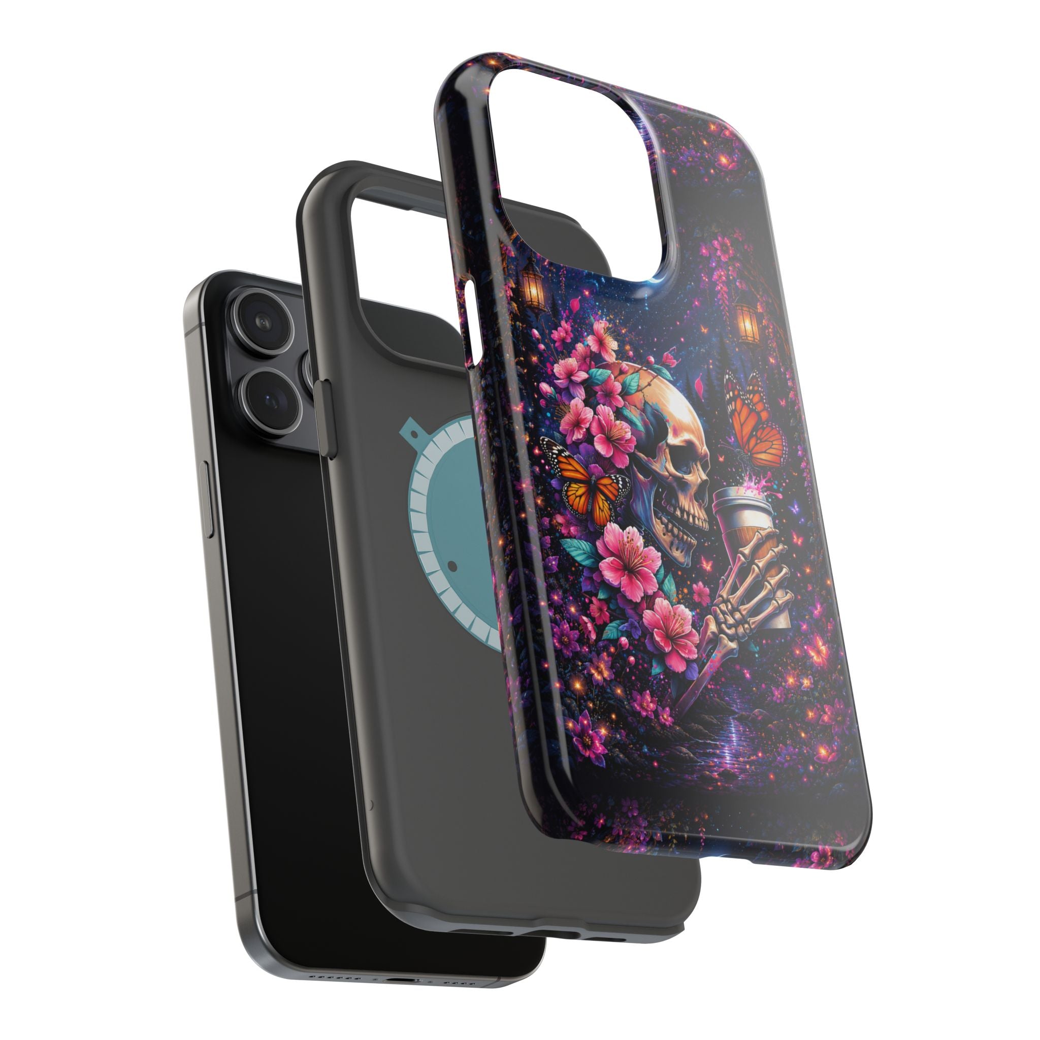 Skull & Cherry Blossom Phone Case – Floral Gothic MagSafe Cover
