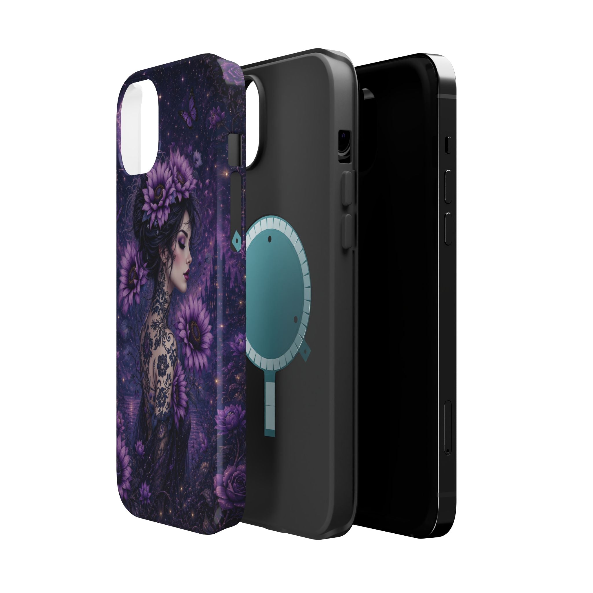 Gothic Floral Woman Phone Case – Dark Botanical MagSafe-Compatible Cover