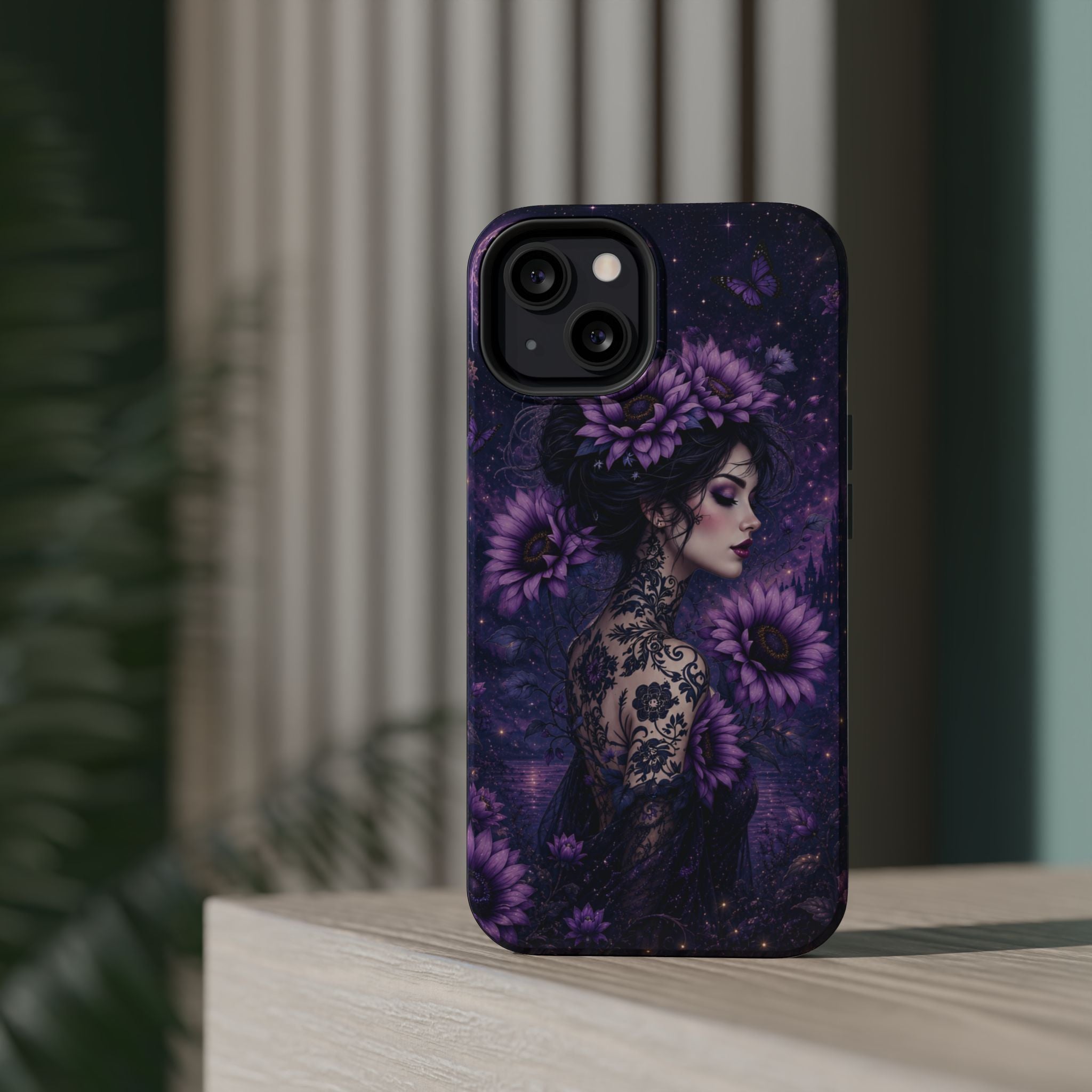 Gothic Floral Woman Phone Case – Dark Botanical MagSafe-Compatible Cover