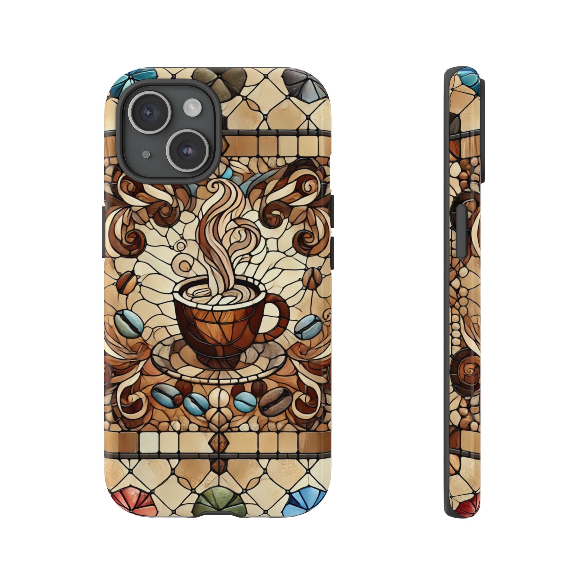 Stained Glass Coffee iPhone Case – Shockproof TPU, 3D Wrap Design