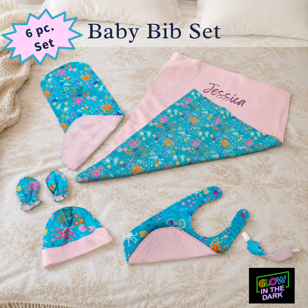 Pink Glow in the Dark Ocean Baby Gift Set – Handmade Newborn Essentials (0–3 Months)