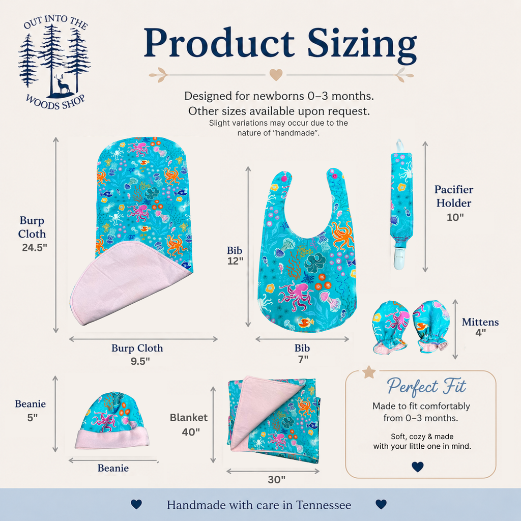 Pink Glow in the Dark Ocean Baby Gift Set – Handmade Newborn Essentials (0–3 Months)