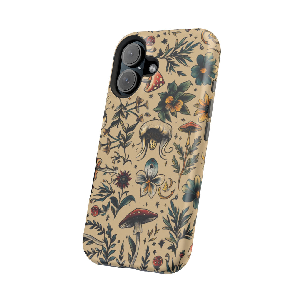 Vintage Botanical Mushroom Phone Case – MagSafe-Compatible Cover