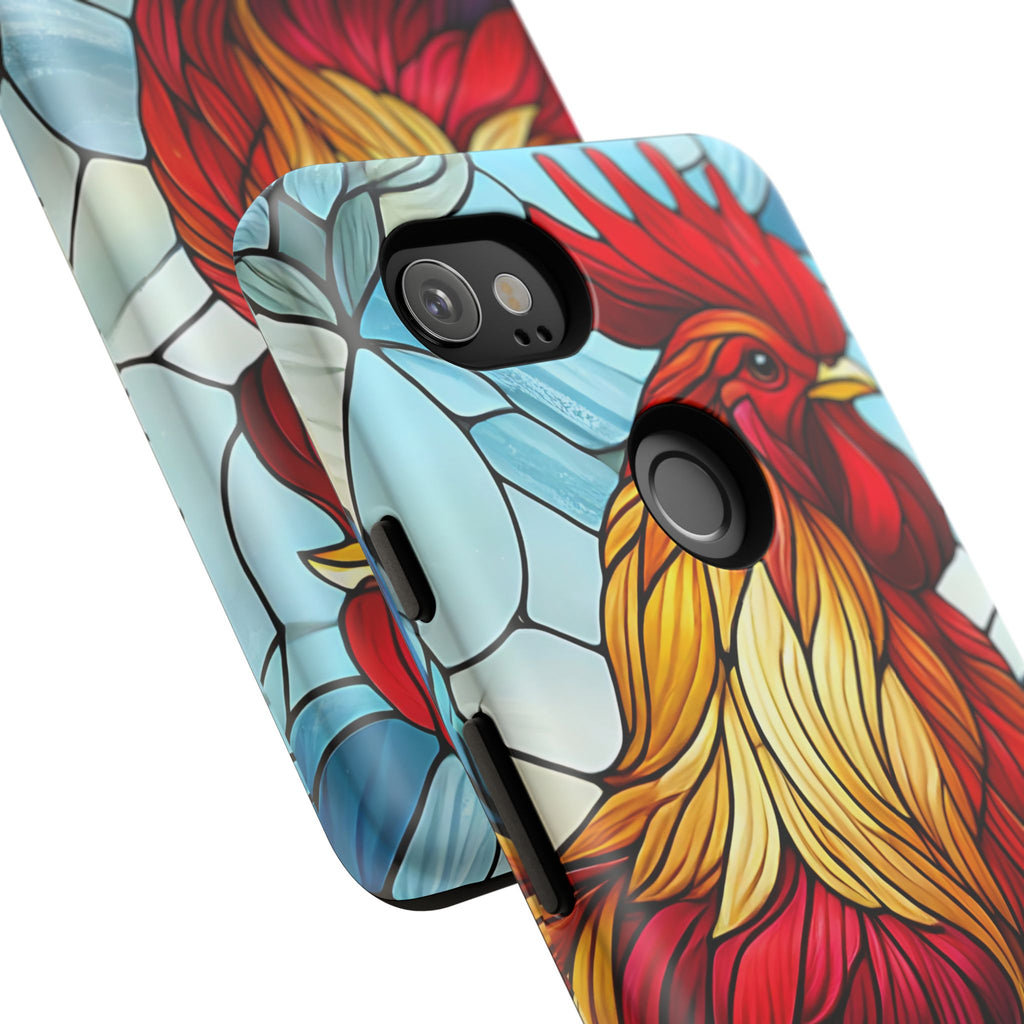 Rooster Faux Stained Glass Phone Case – 3D Full-Wrap Protective Cover with TPU Liner