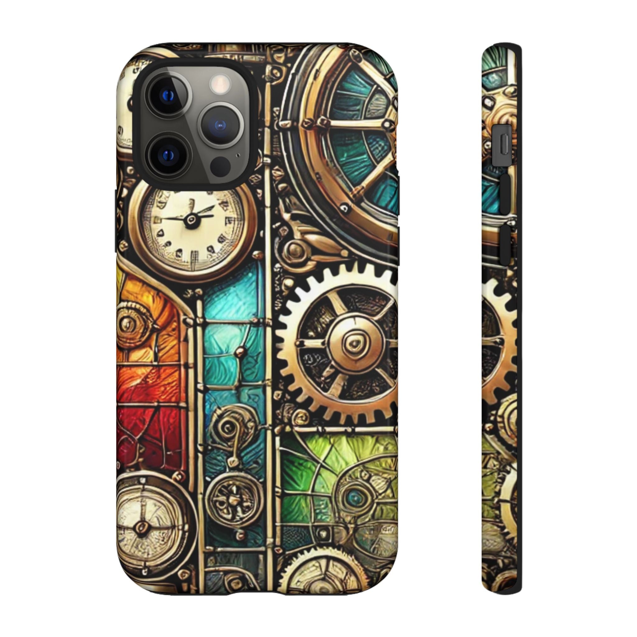 Steampunk Faux Stained Glass iPhone Case – 3D Full-Wrap Protective Cover with TPU Liner