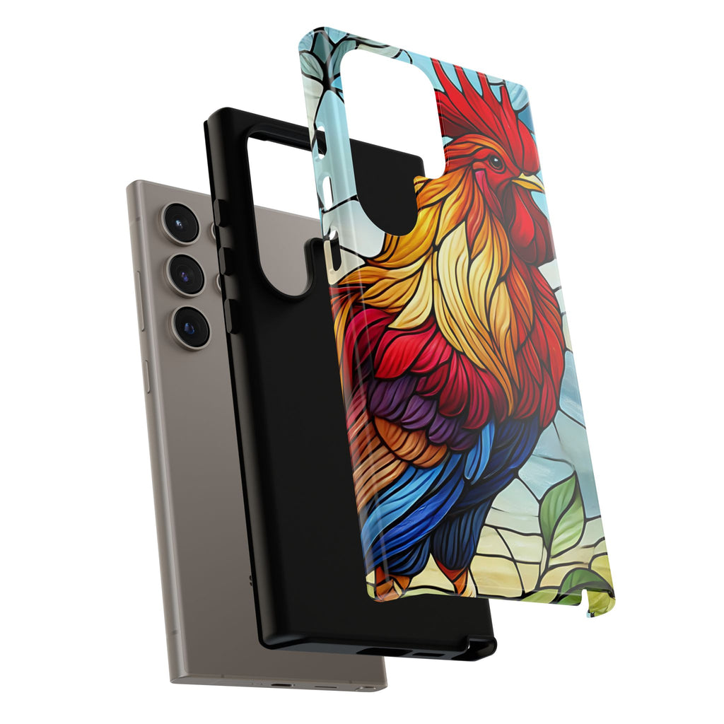 Colorful Stained Glass Rooster Android Case, Tough Protective Phone Cover, Farmhouse Decor Protective Phone Case, Unique Chicken Design