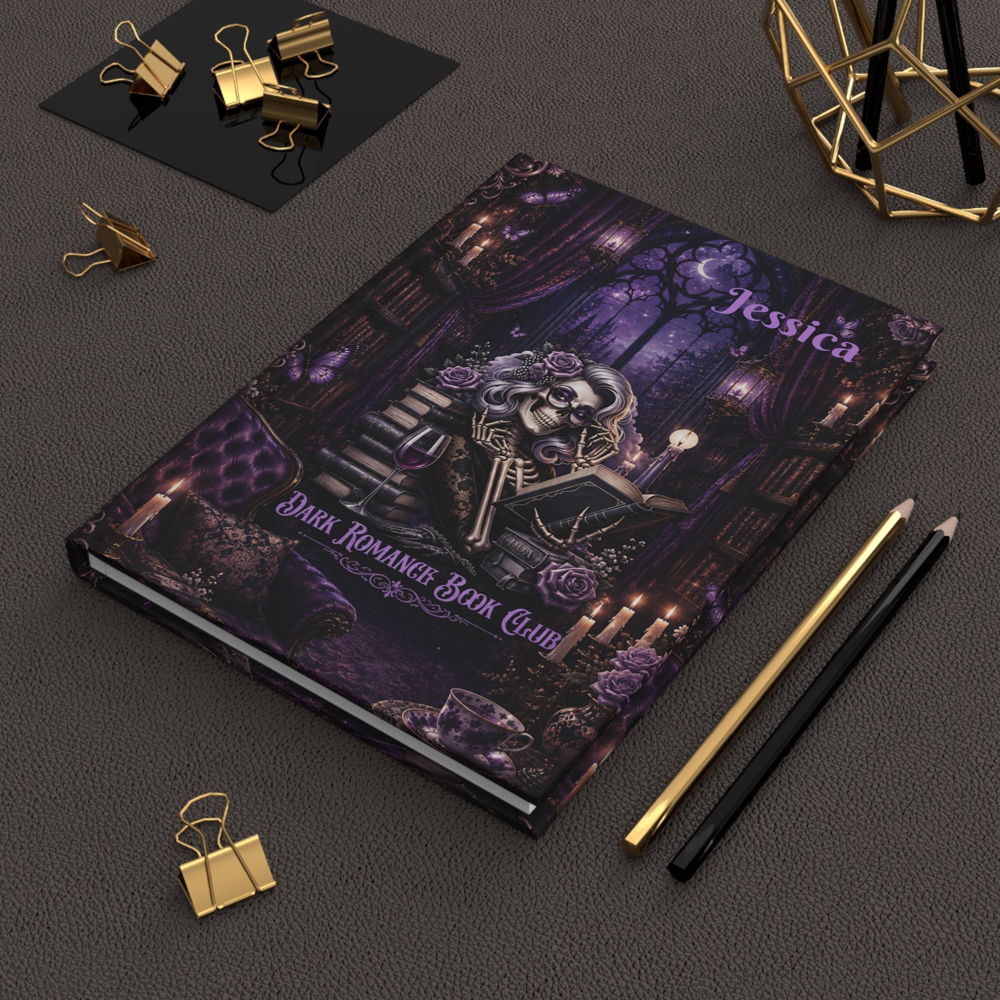 Personalized Dark Romance Journal — Custom Name Gothic Skull & Roses Hardcover Notebook | Lined Pages, Witchy Gift