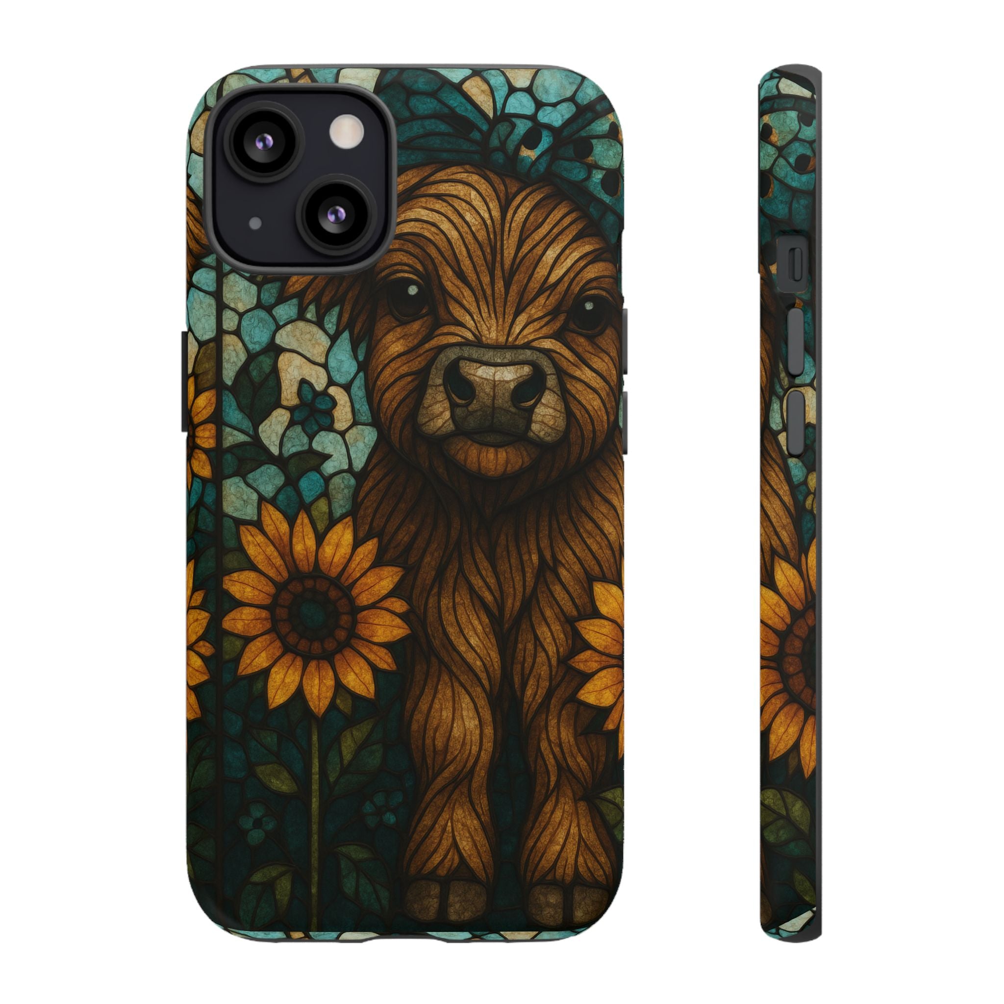Stained Glass Baby Cow Phone Case – Sunflower Farmhouse Animal Design