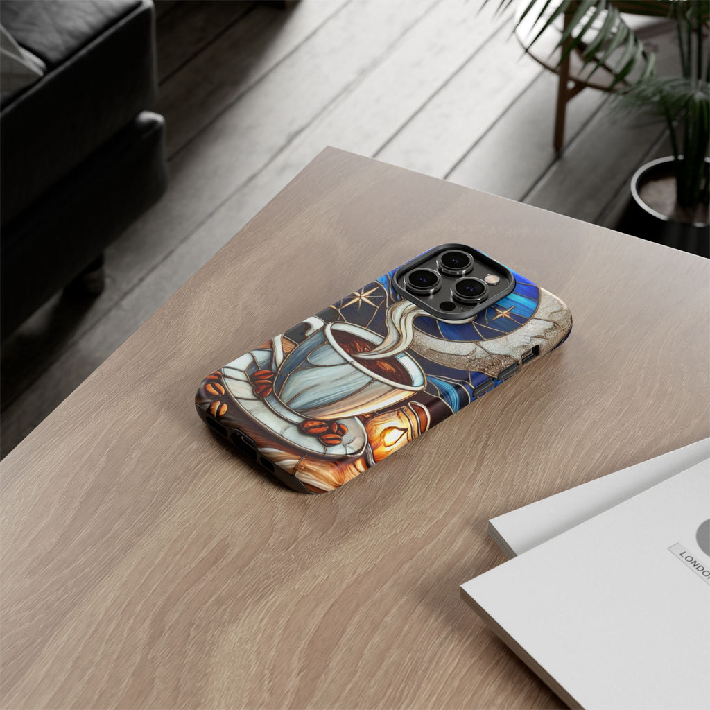 Stained Glass Coffee Phone Case – Cozy Artistic Design for Coffee Lovers