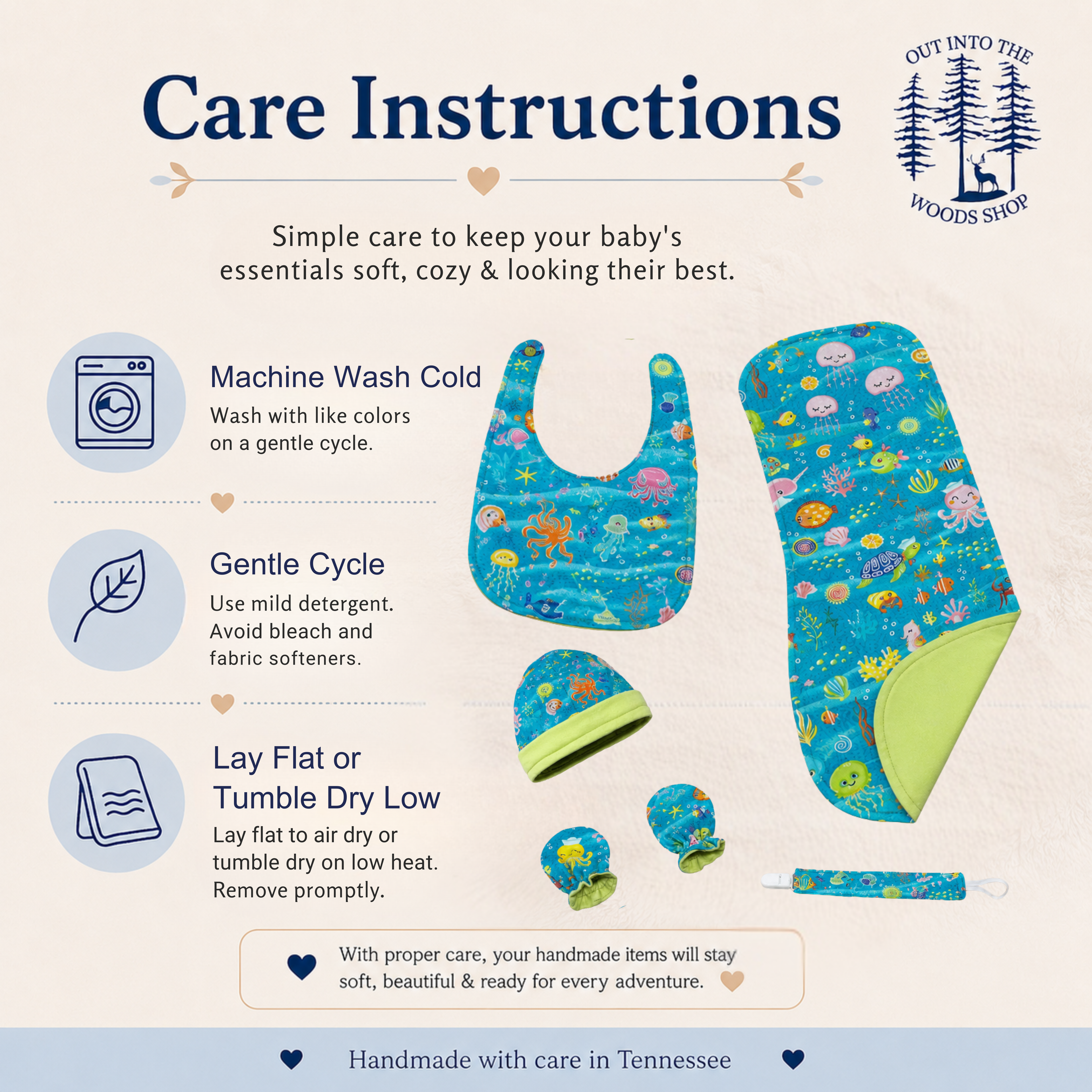 Green Ocean Baby Gift Set – Handmade Newborn Essentials (0–3 Months)