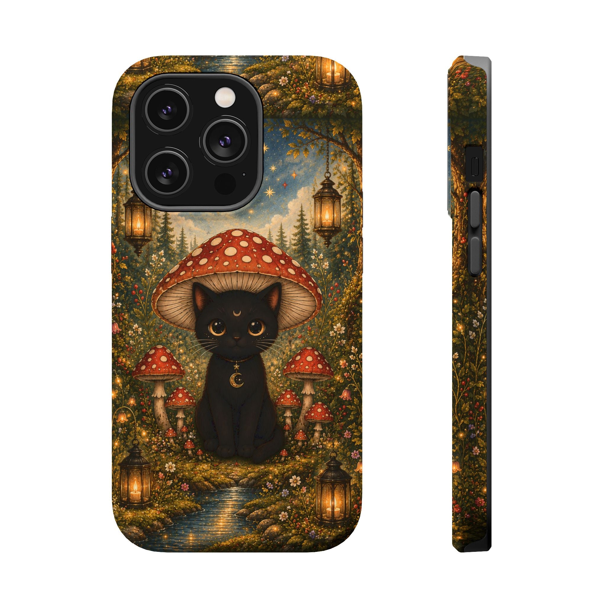 Black Cat & Mushroom Phone Case – Magical MagSafe-Compatible Cover