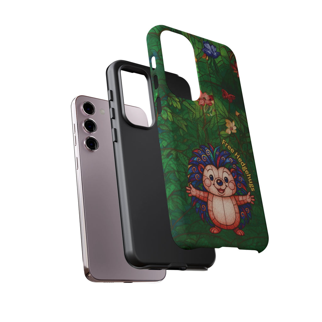 Stained Glass Hedgehog Phone Case – "Free Hedgehugs" Floral Design