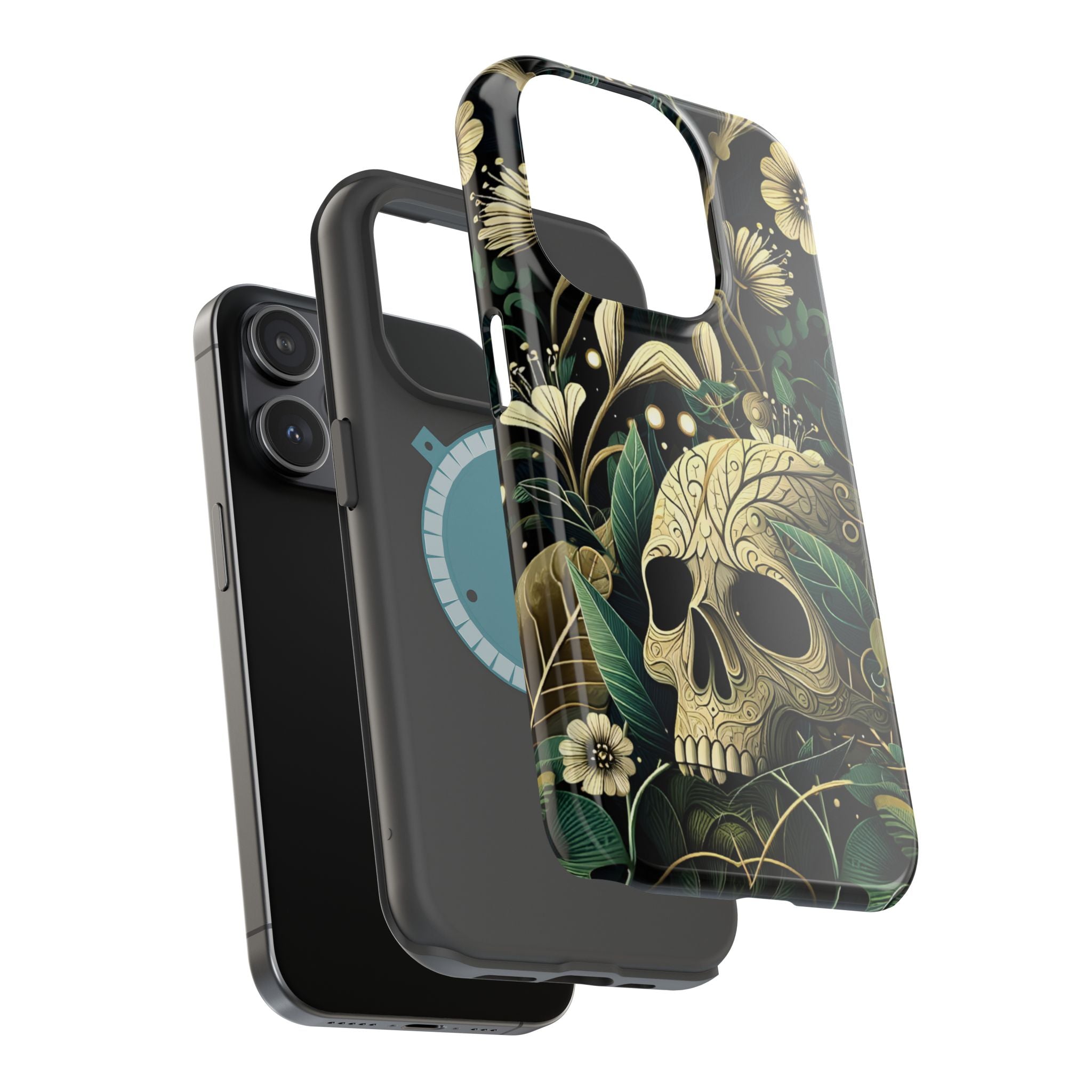 Floral Skull Phone Case – Botanical Gothic MagSafe-Compatible Cover