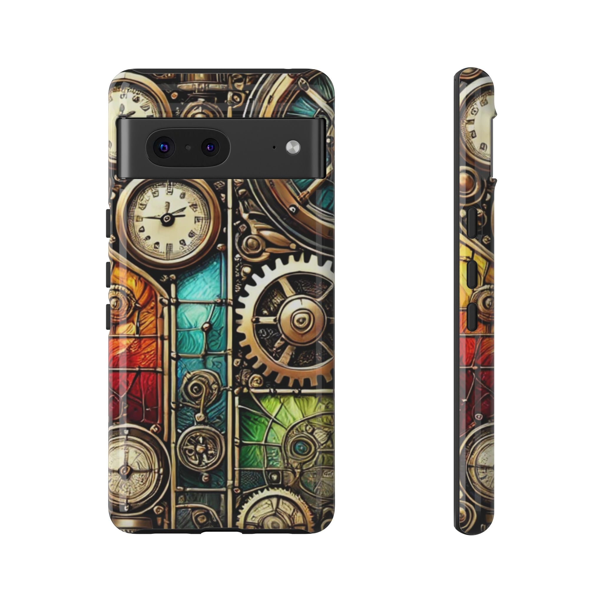 Steampunk Meets Stained Glass Android Case, Artistic Gear Design