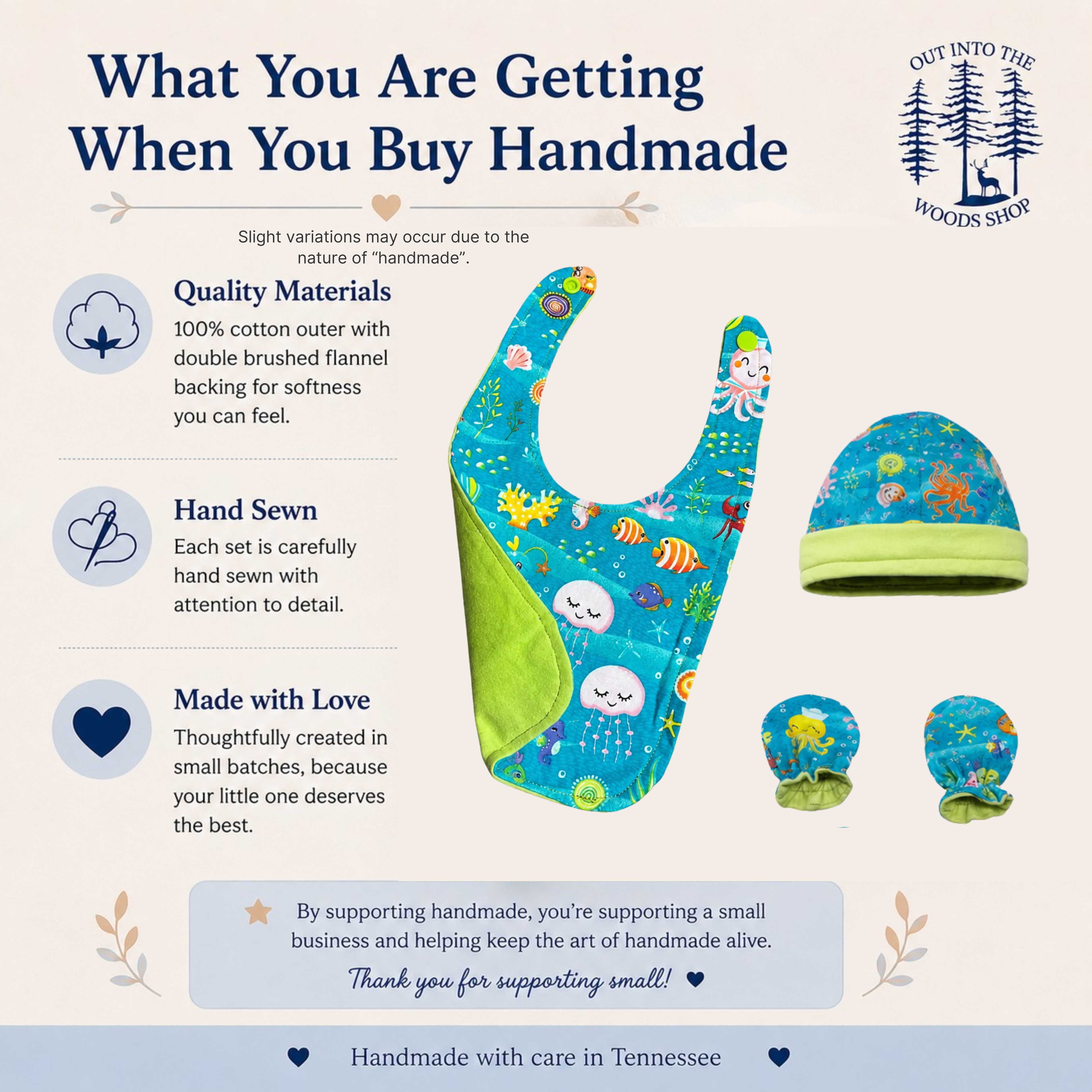 Green Ocean Baby Gift Set – Handmade Newborn Essentials (0–3 Months)