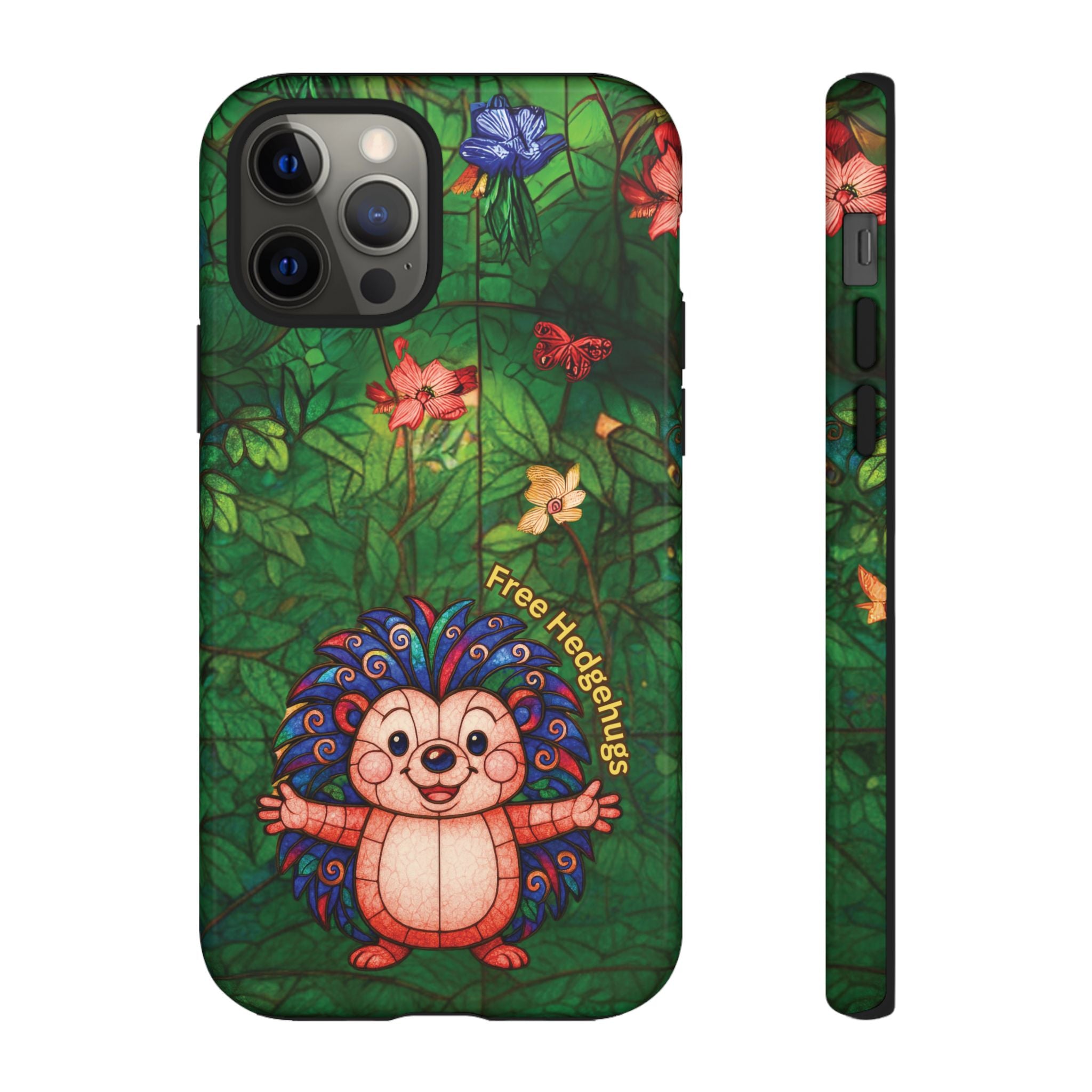 Stained Glass Hedgehog Phone Case – "Free Hedgehugs" Floral Design
