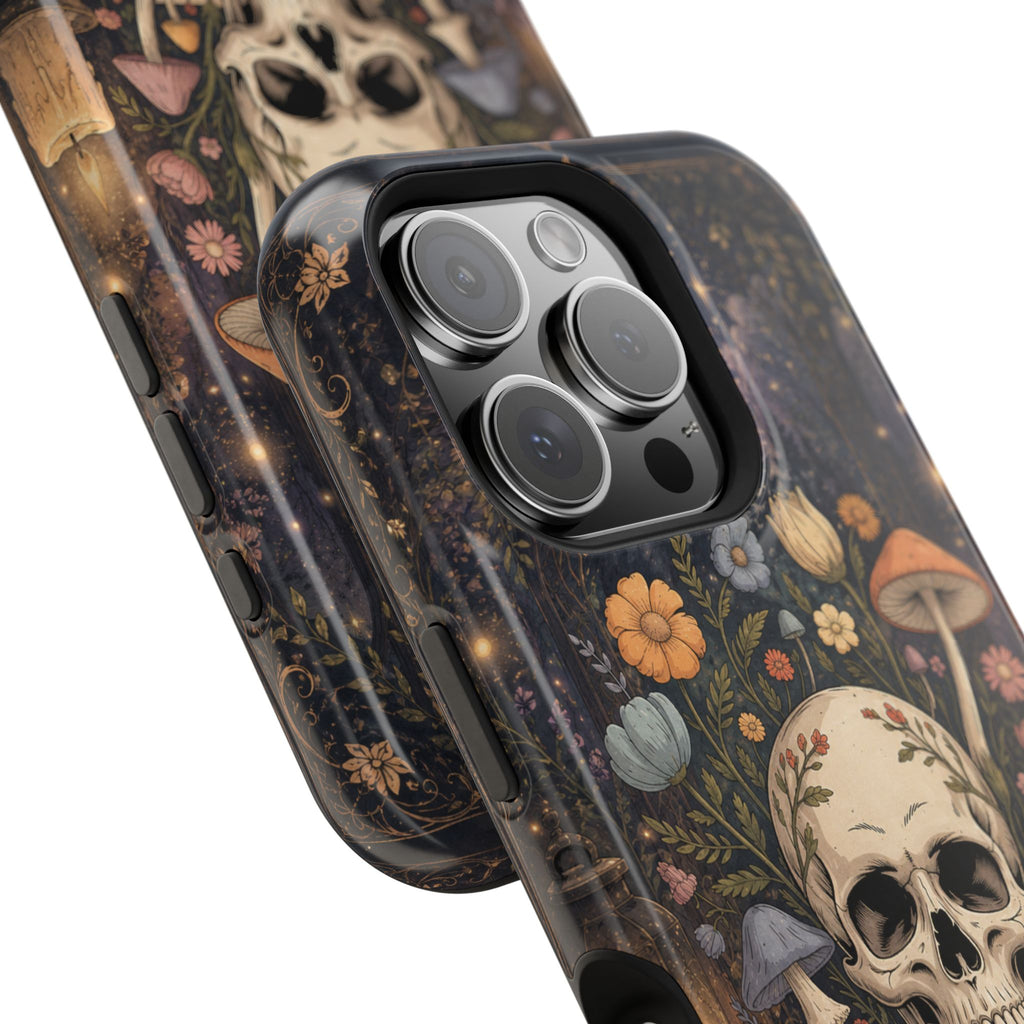 Skull & Mushroom Phone Case – Gothic MagSafe-Compatible Impact-Resistant Case