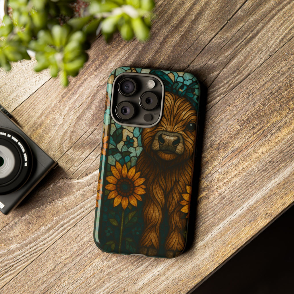 Stained Glass Baby Cow Phone Case – Sunflower Farmhouse Animal Design