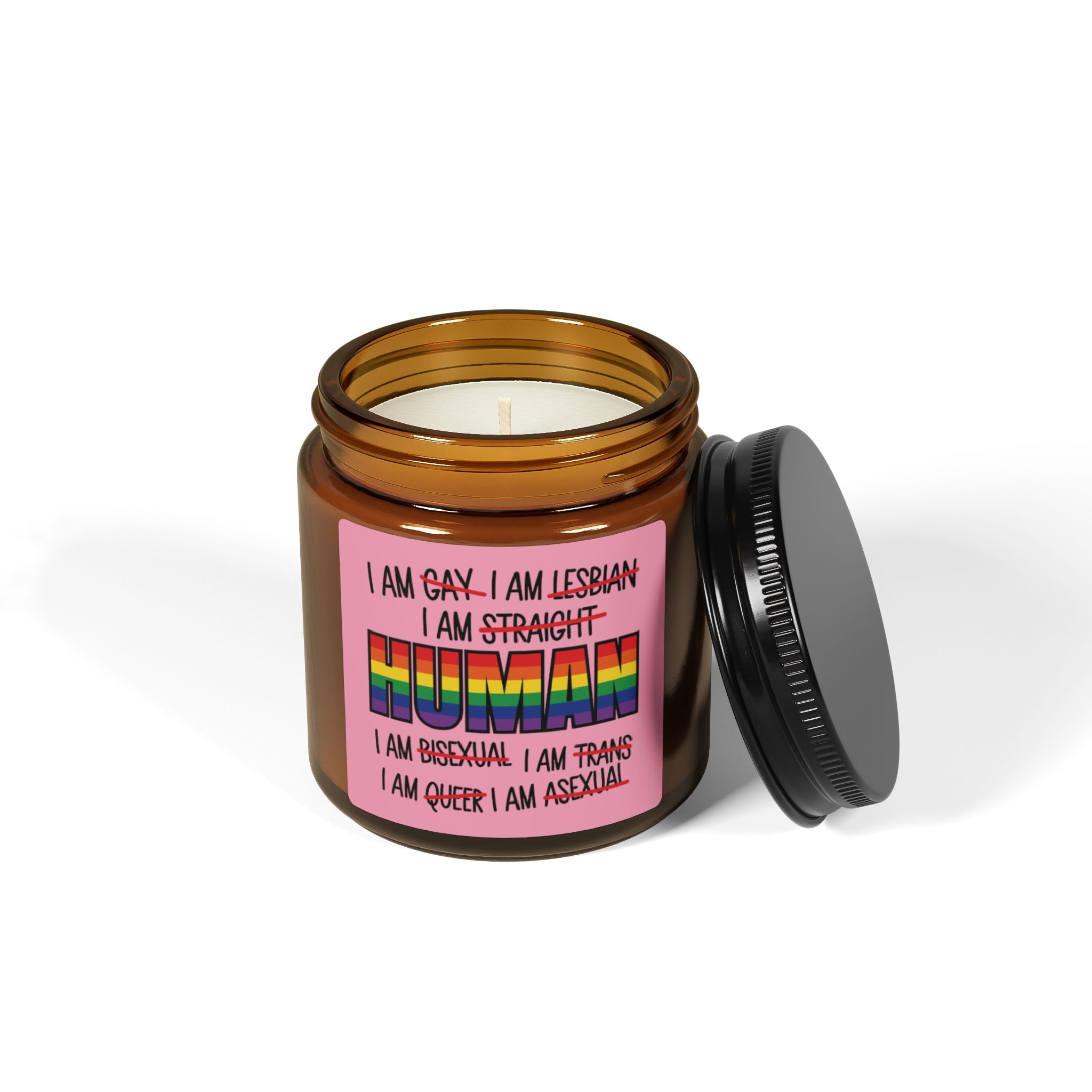 I Am Human Rainbow Pride Scented Soy Candle, LGBTQ+ Affirming Candles for Friend, Pride Celebration Statement Candle Grad Gift From Mom Dad