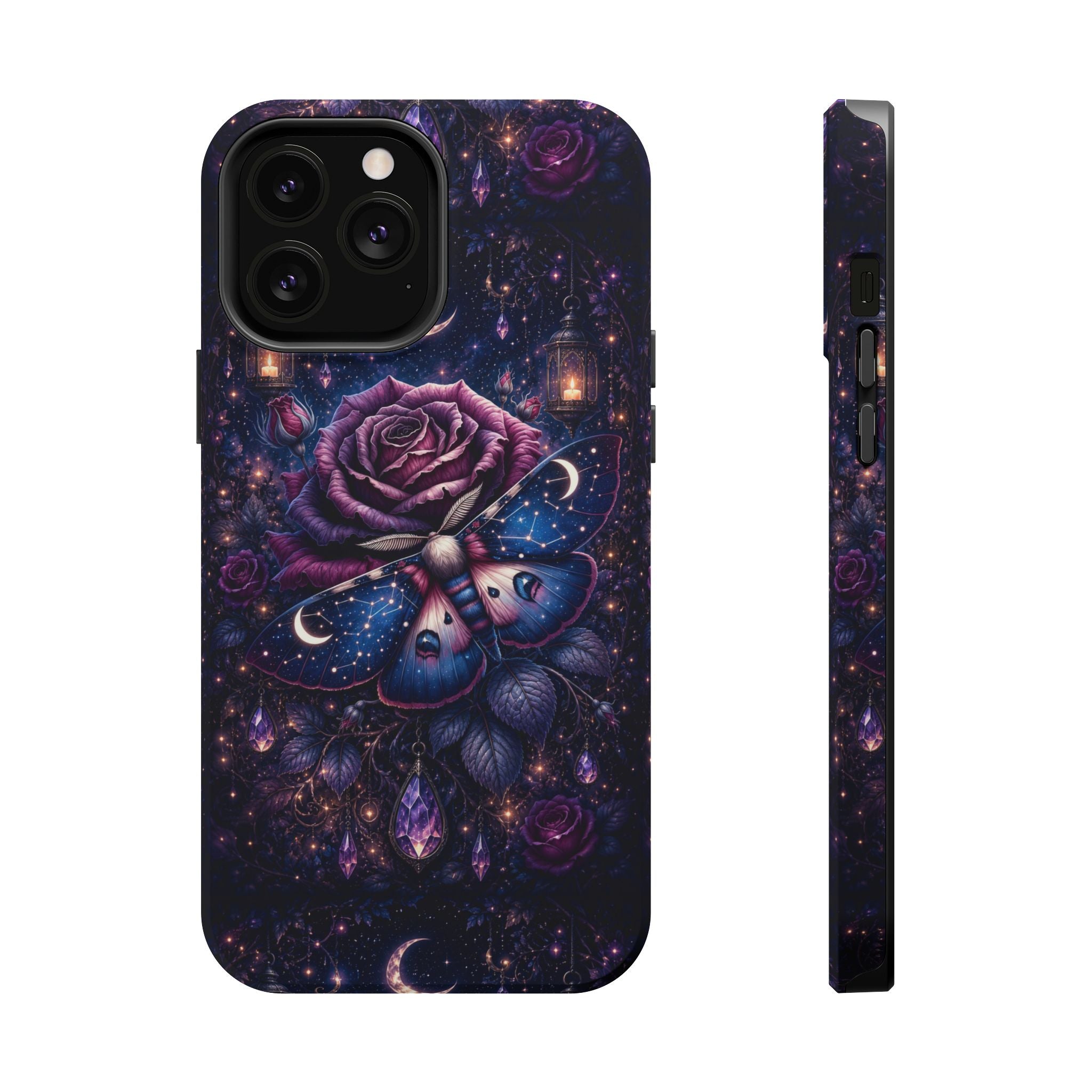 Mystical Rose & Moth Phone Case – Floral MagSafe-Compatible Cover
