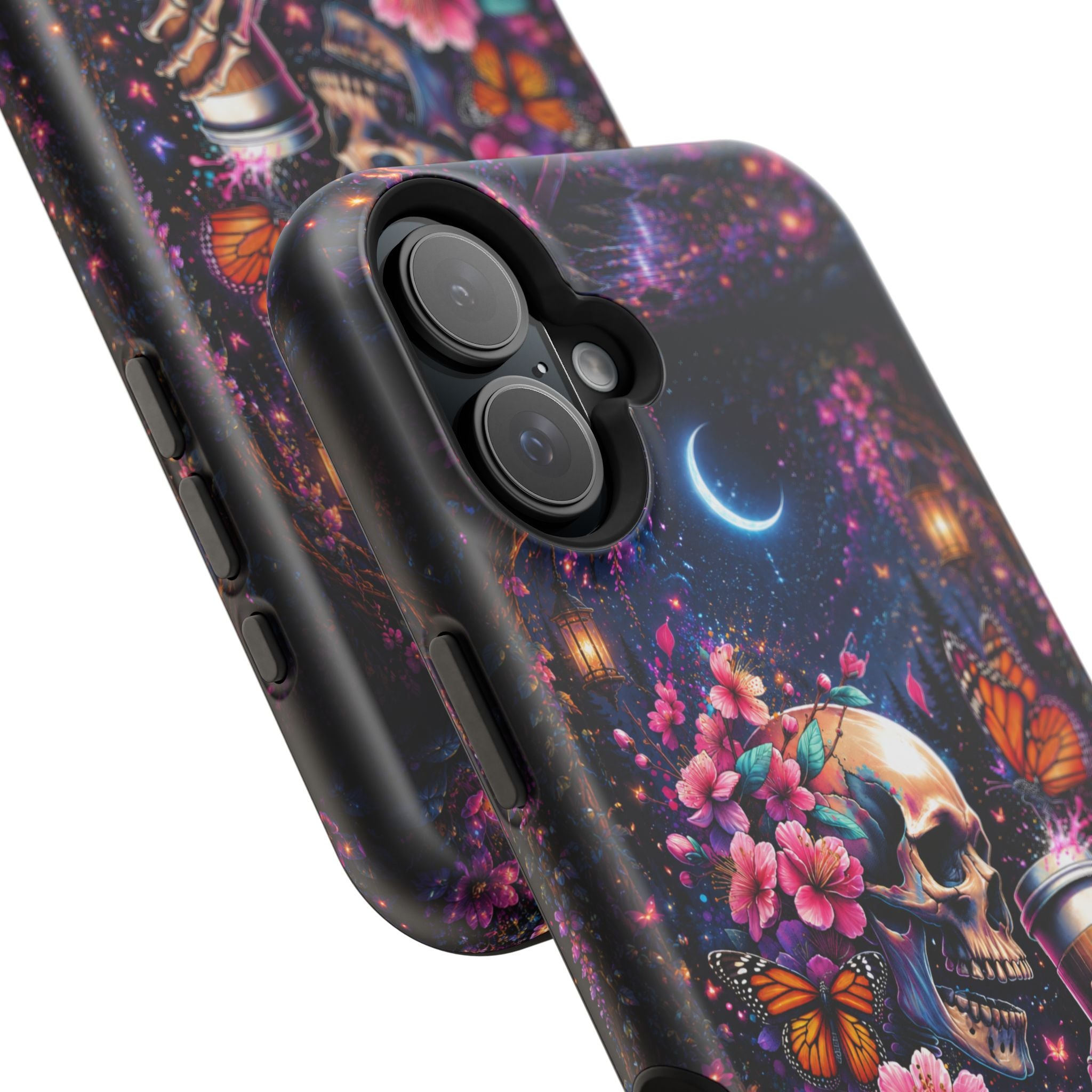 Skull & Cherry Blossom Phone Case – Floral Gothic MagSafe Cover
