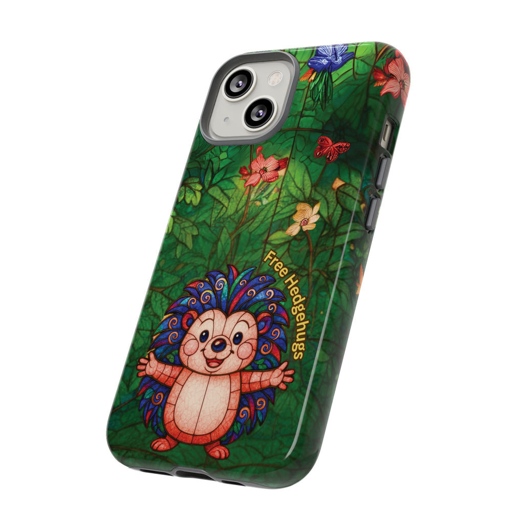 Stained Glass Hedgehog Phone Case – "Free Hedgehugs" Floral Design