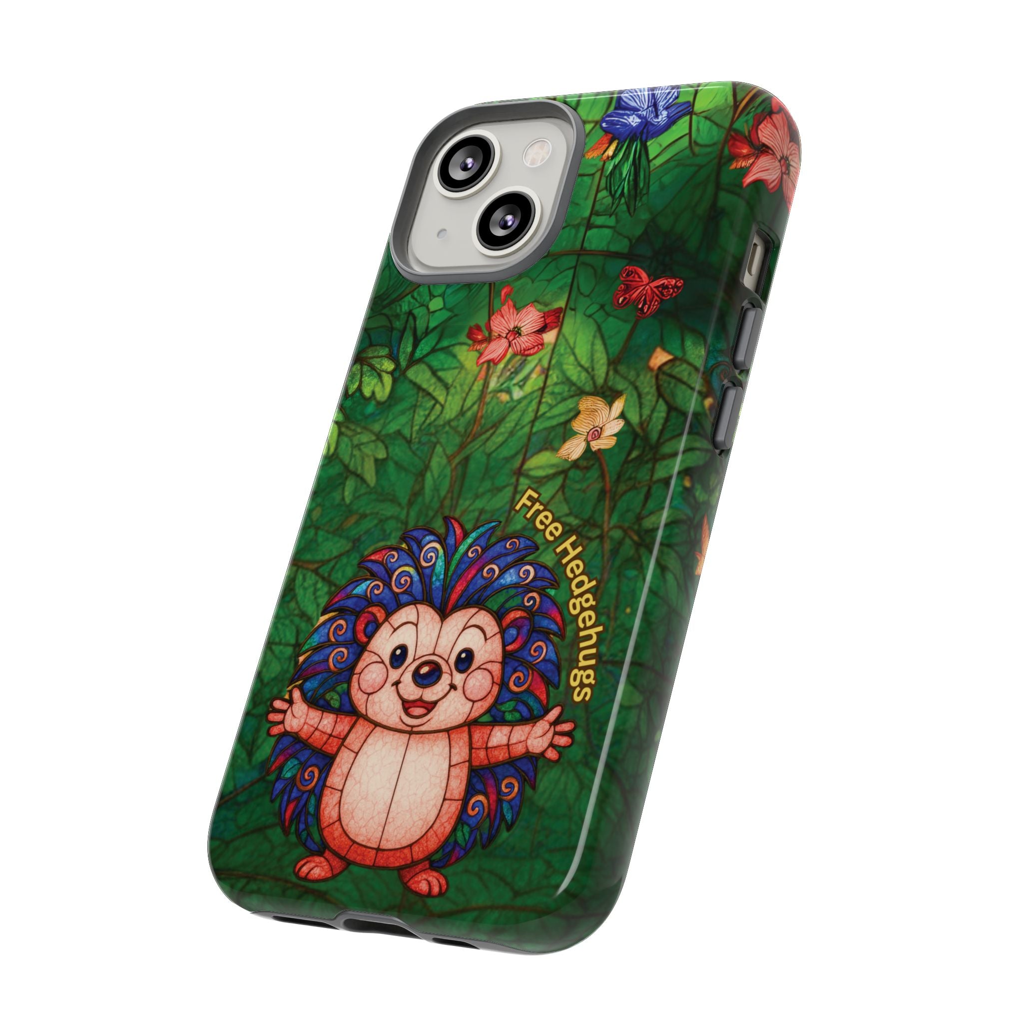 Stained Glass Hedgehog Phone Case – "Free Hedgehugs" Floral Design