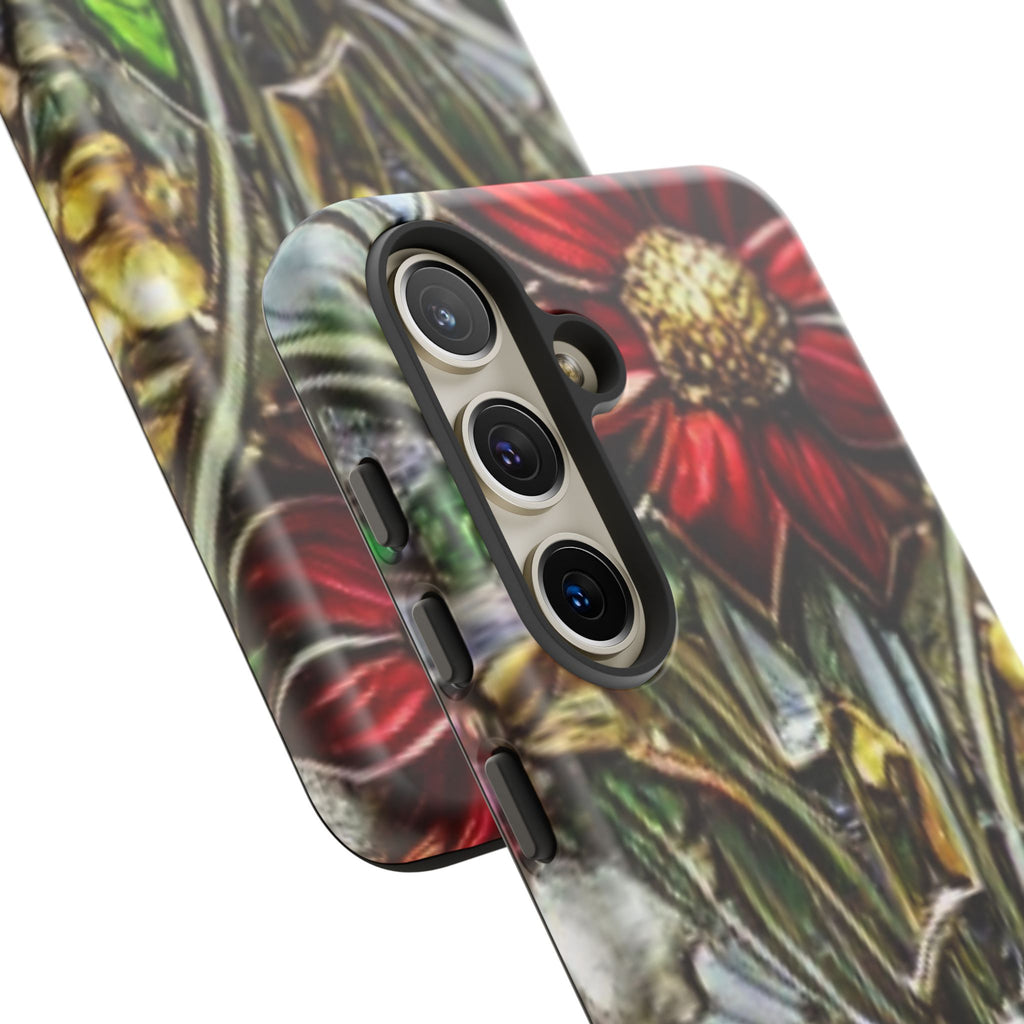 Floral Stained Glass Phone Case – Metallic Red & Purple Flower Design