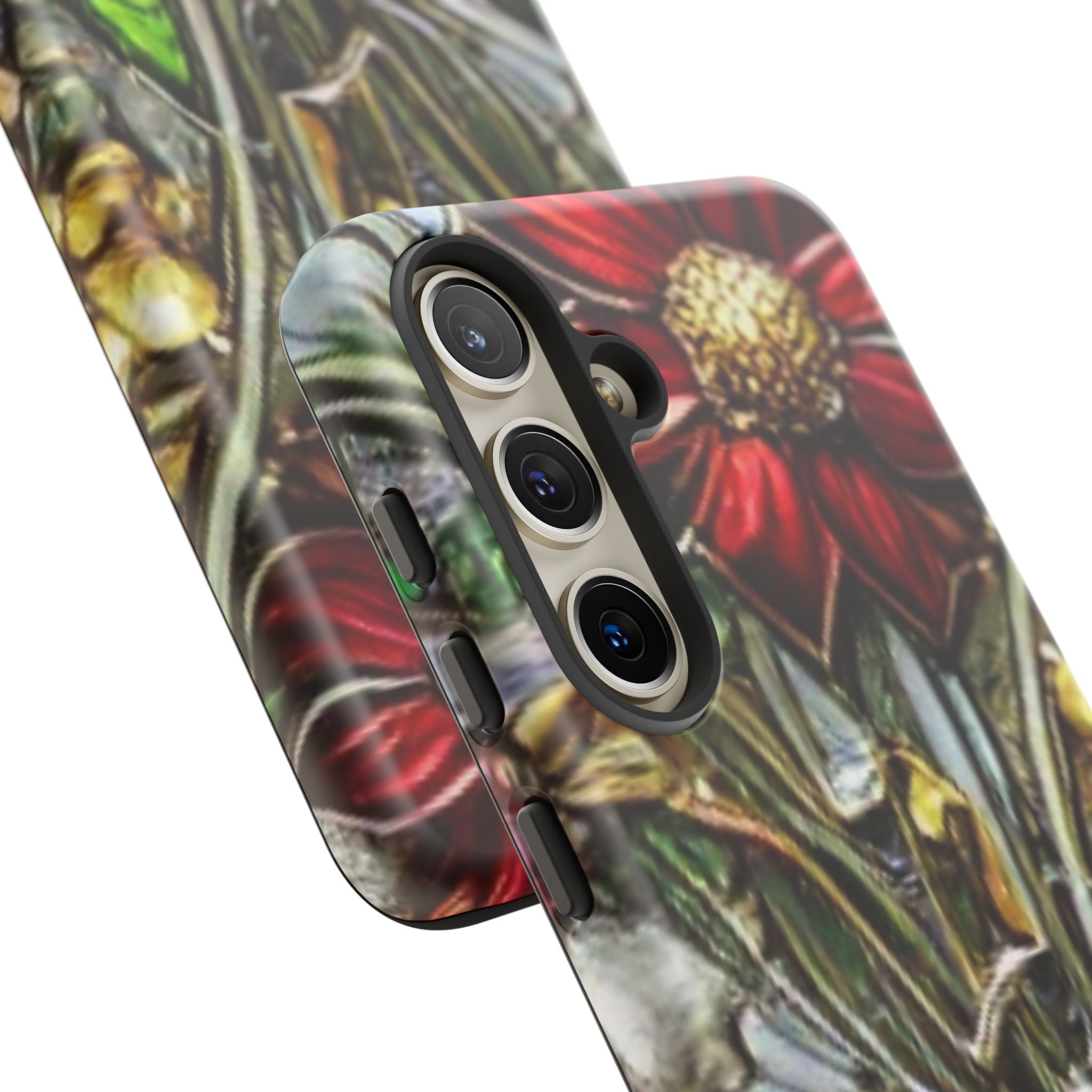 Floral Stained Glass Phone Case – Metallic Red & Purple Flower Design