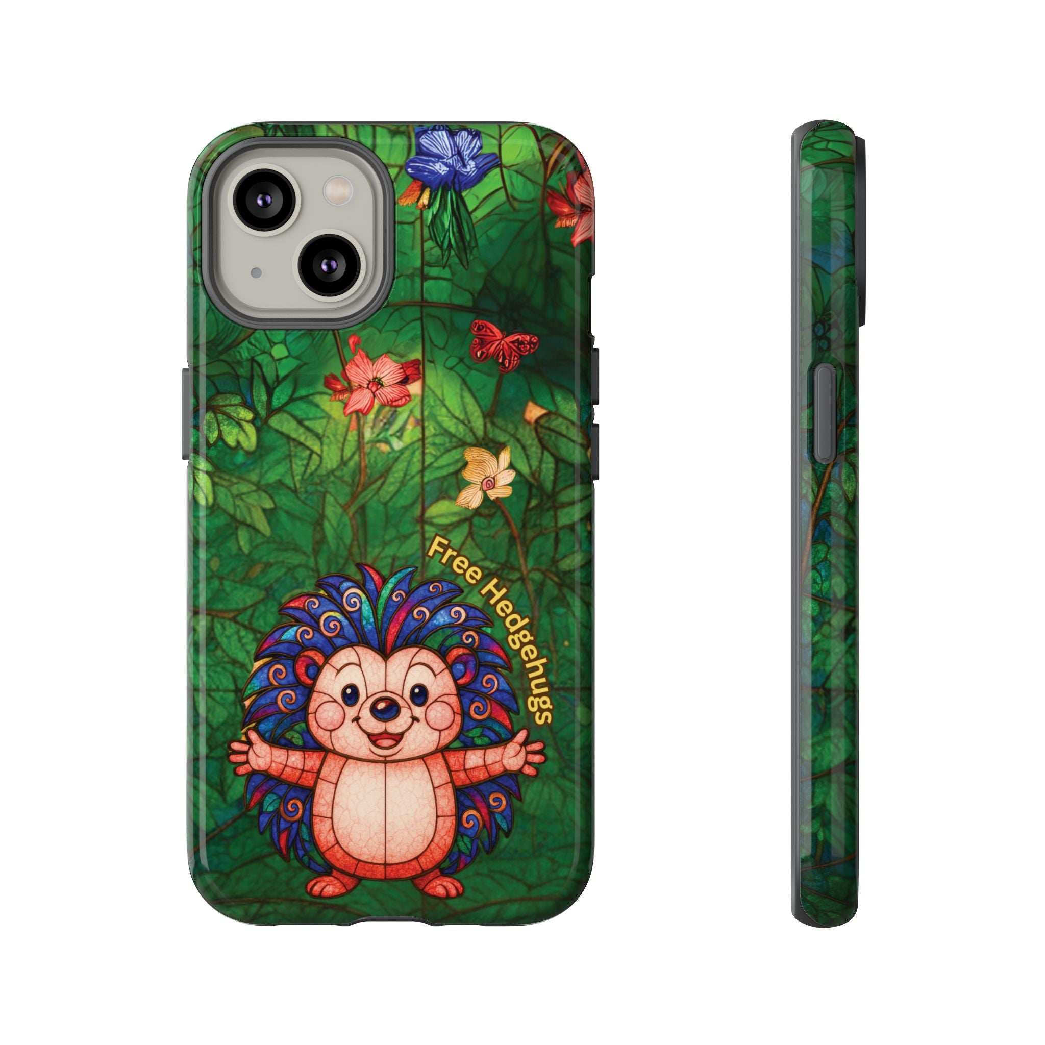 Stained Glass Hedgehog Phone Case – "Free Hedgehugs" Floral Design