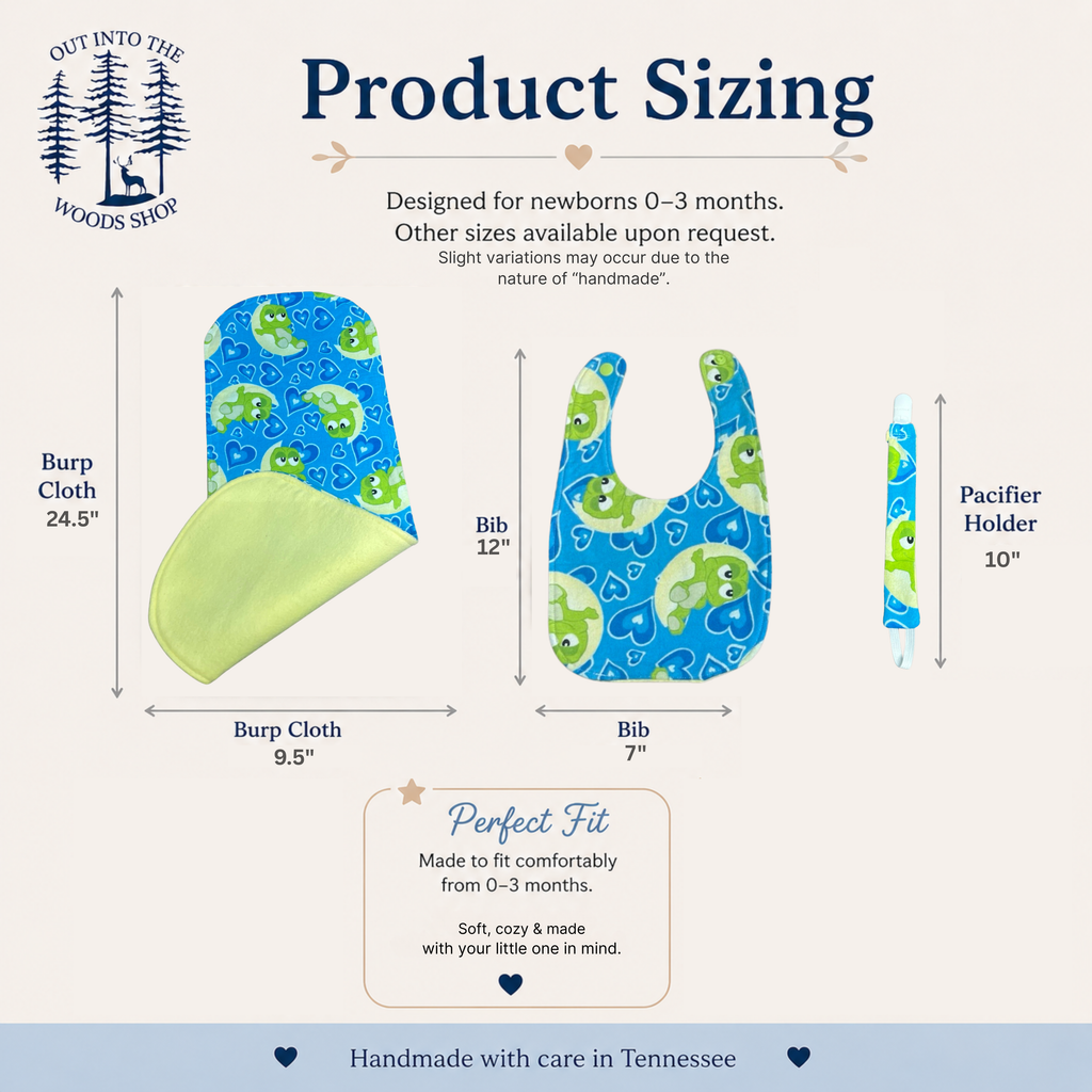 Blue Baby Frog Bib Set – Handmade Bib, Burp Cloth & Pacifier Holder for Newborns (0–3 Months)