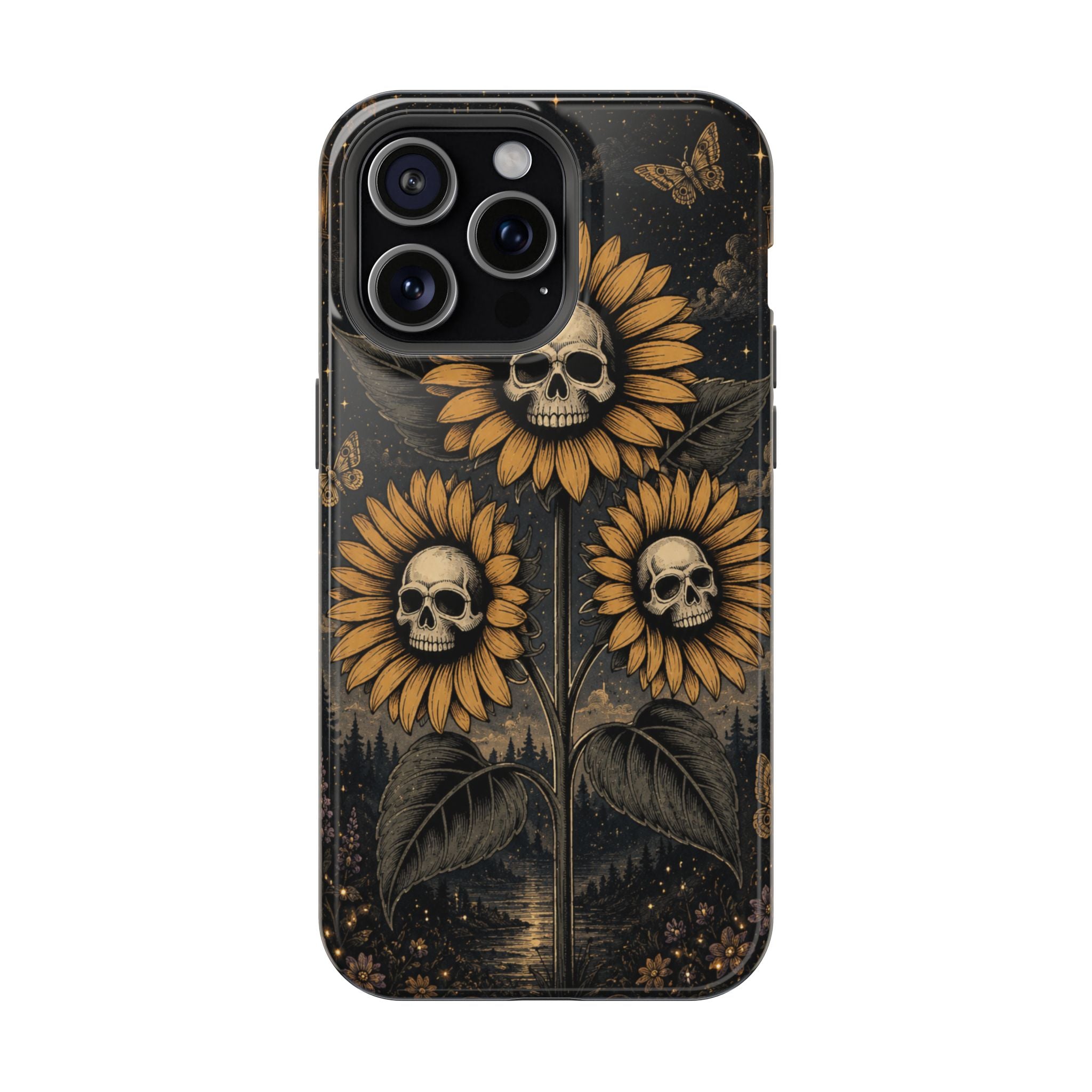 Skull Sunflowers Phone Case – Dark Floral MagSafe-Compatible Cover