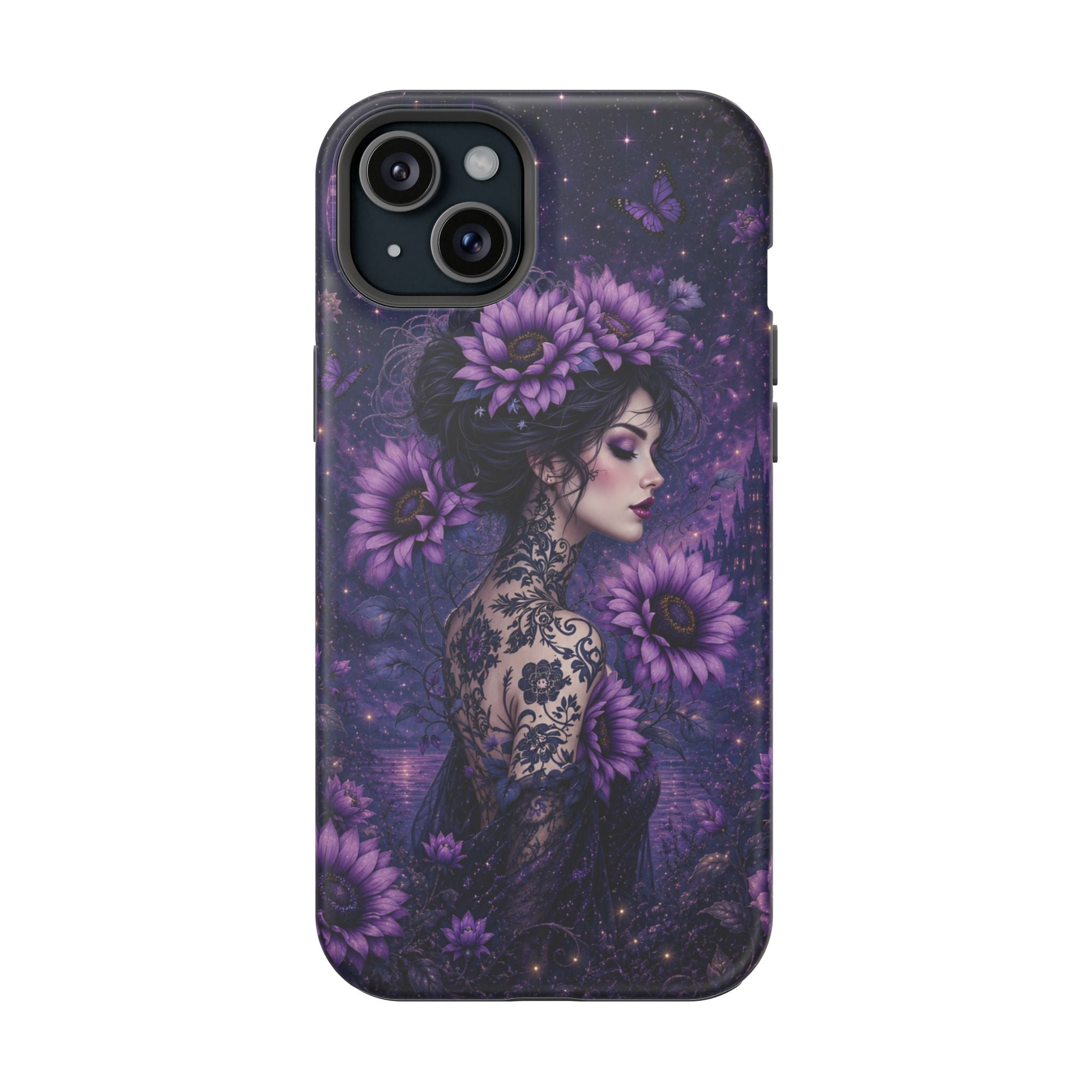 Gothic Floral Woman Phone Case – Dark Botanical MagSafe-Compatible Cover