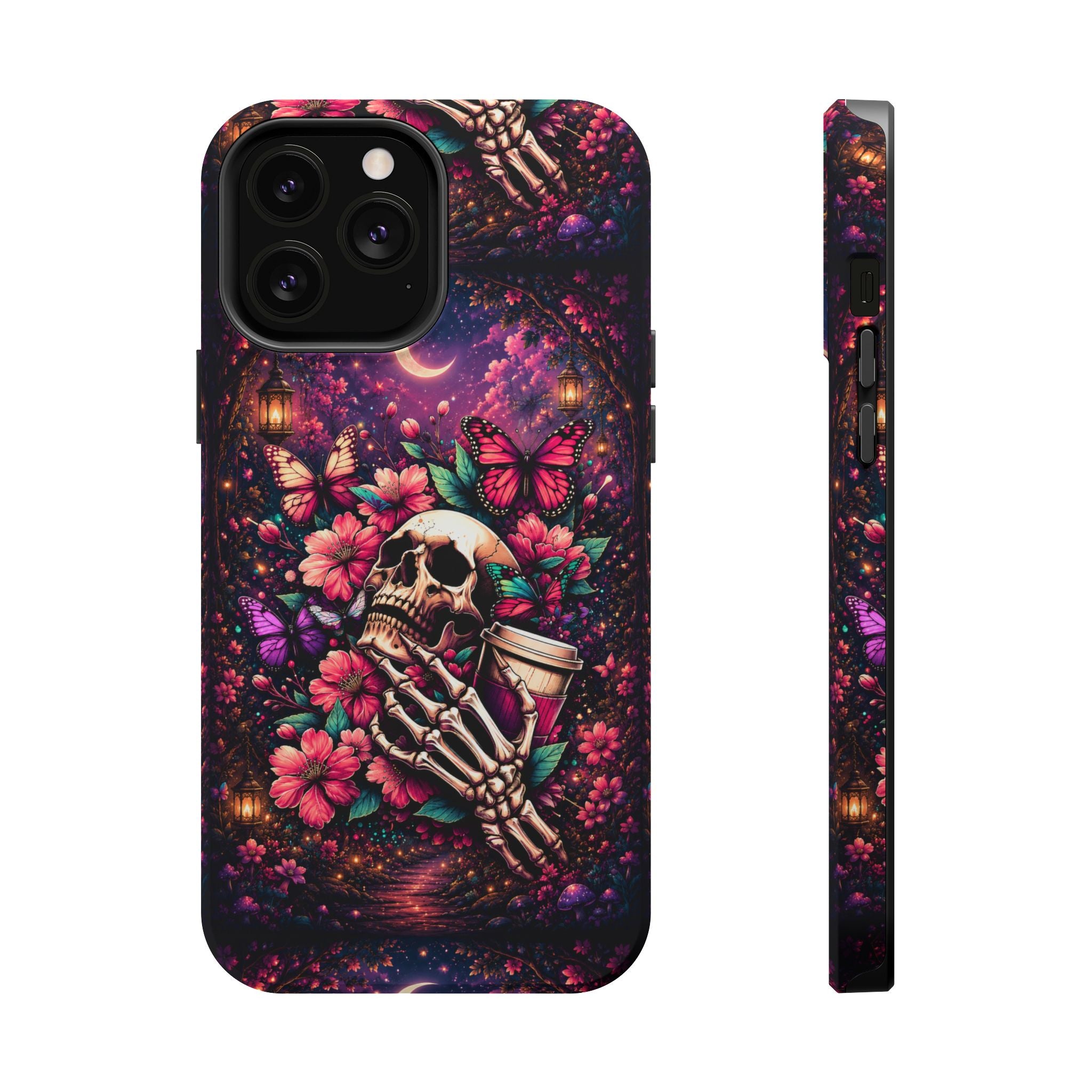 Skull & Butterflies Phone Case – Gothic Floral MagSafe-Compatible Case
