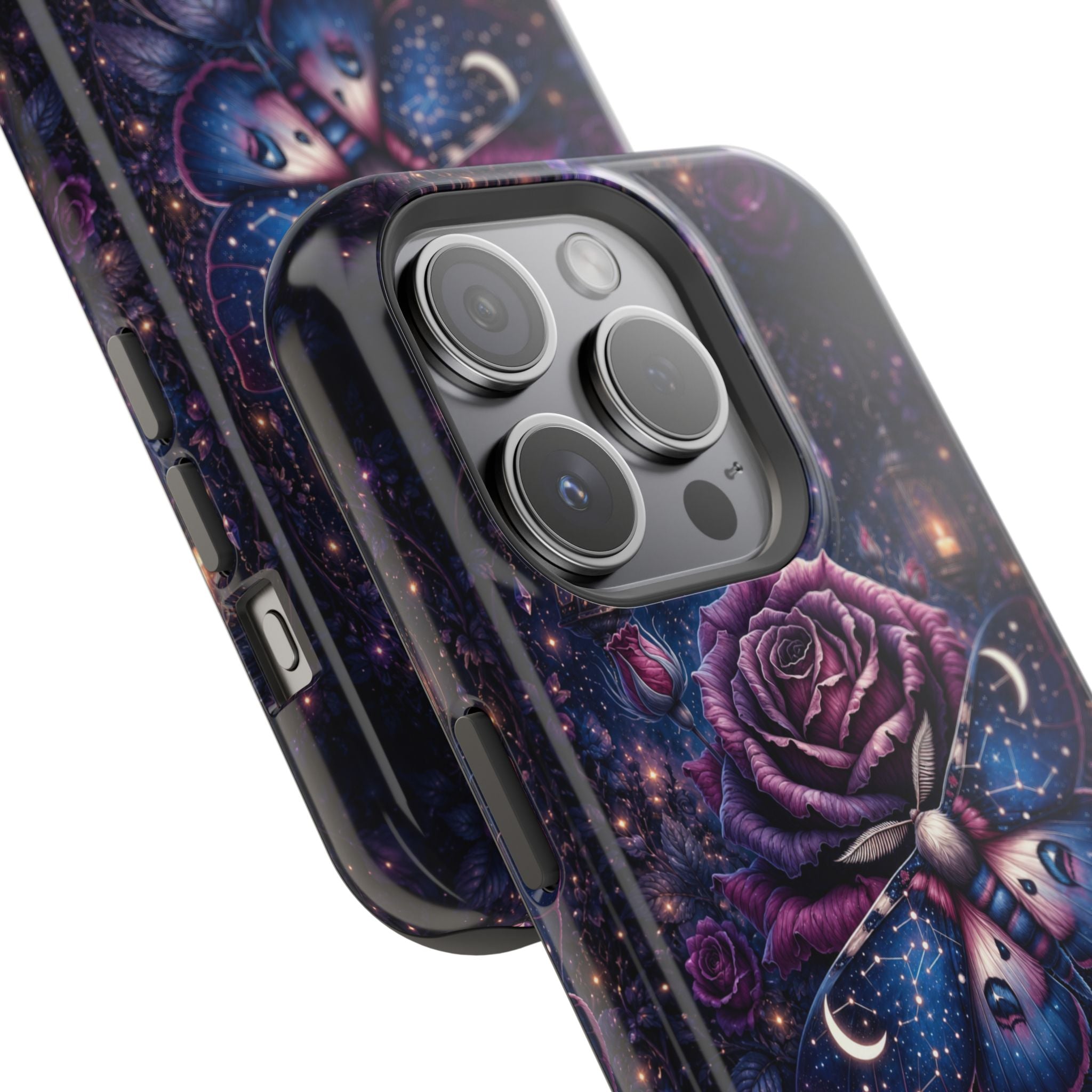 Mystical Rose & Moth Phone Case – Floral MagSafe-Compatible Cover