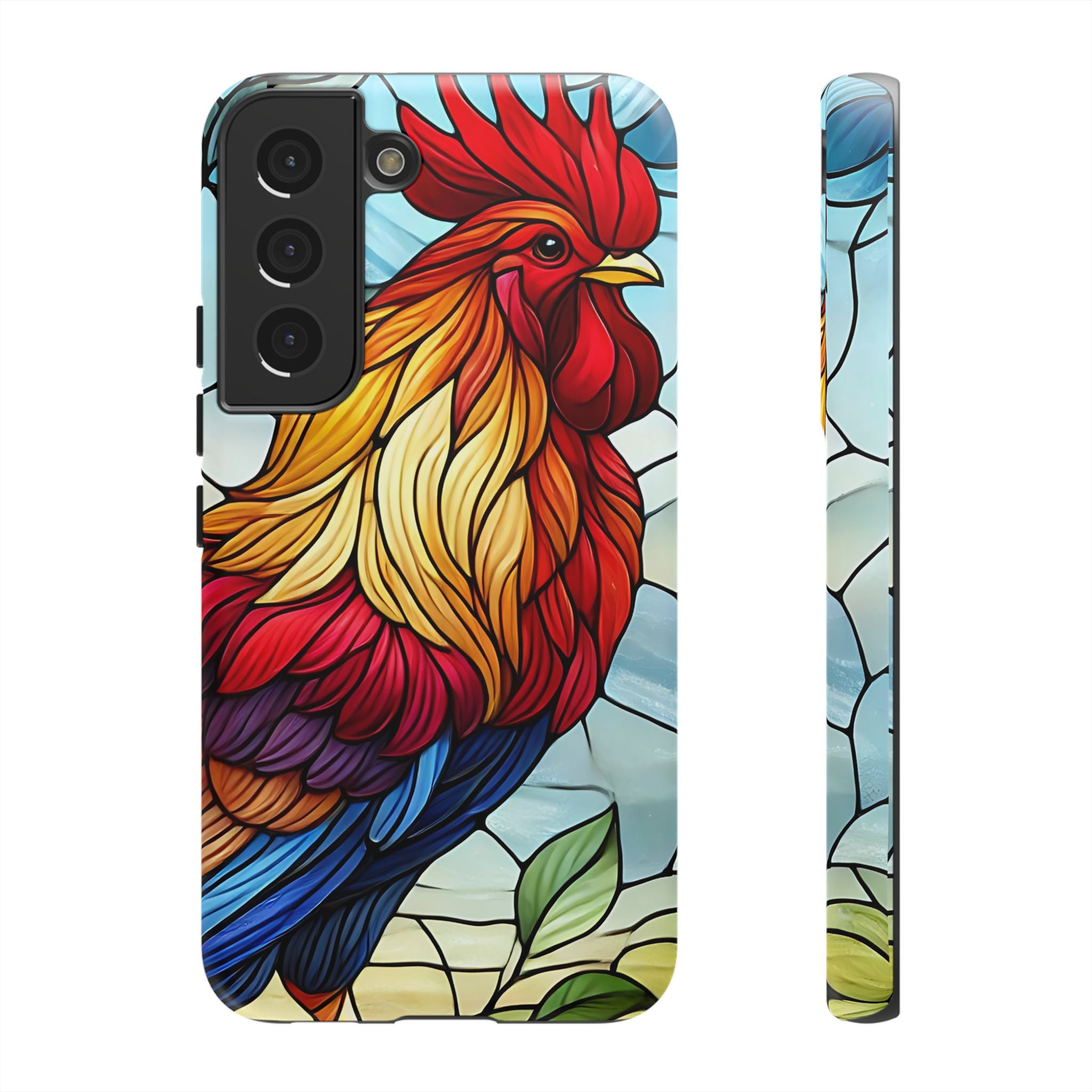 Rooster Faux Stained Glass Phone Case – 3D Full-Wrap Protective Cover with TPU Liner