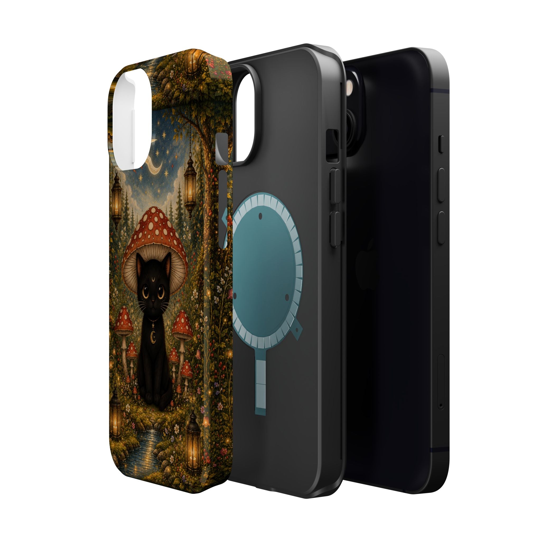Black Cat & Mushroom Phone Case – Magical MagSafe-Compatible Cover