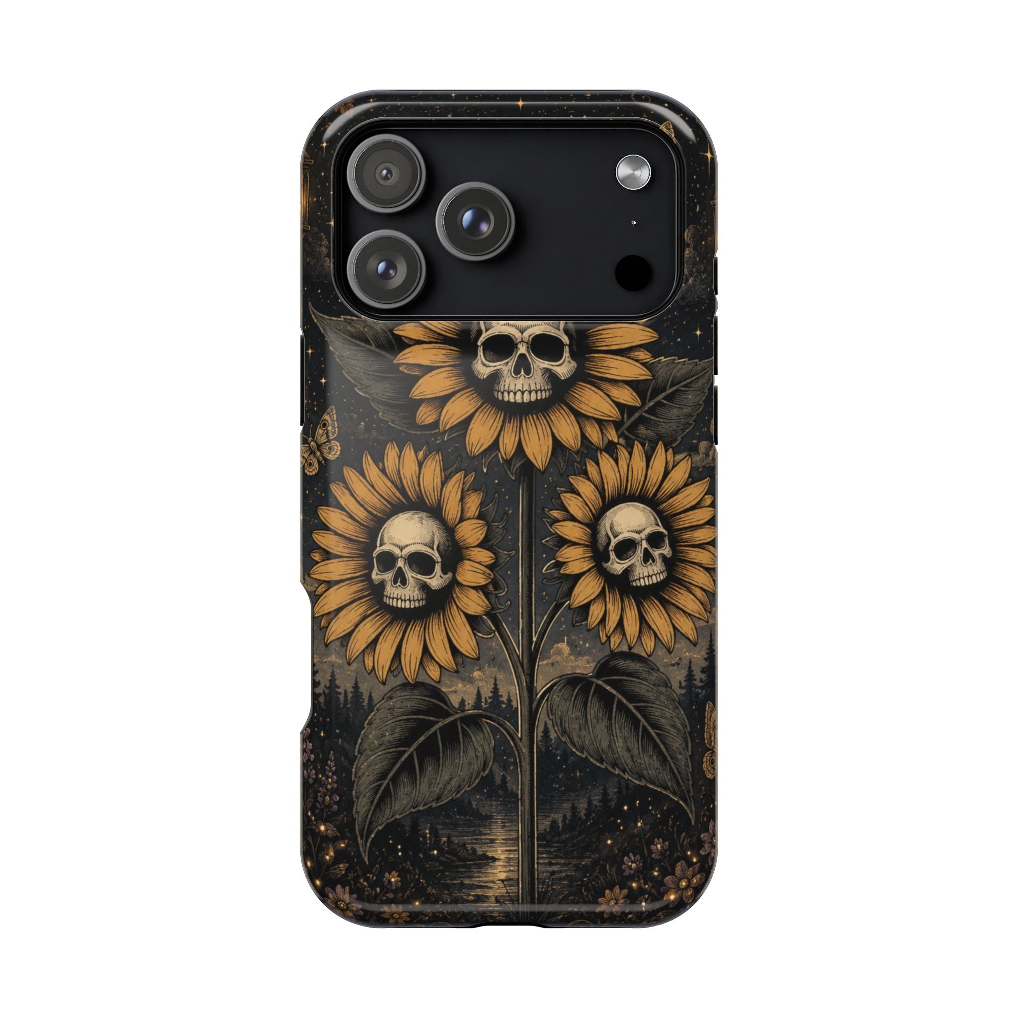Skull Sunflowers Phone Case – Dark Floral MagSafe-Compatible Cover