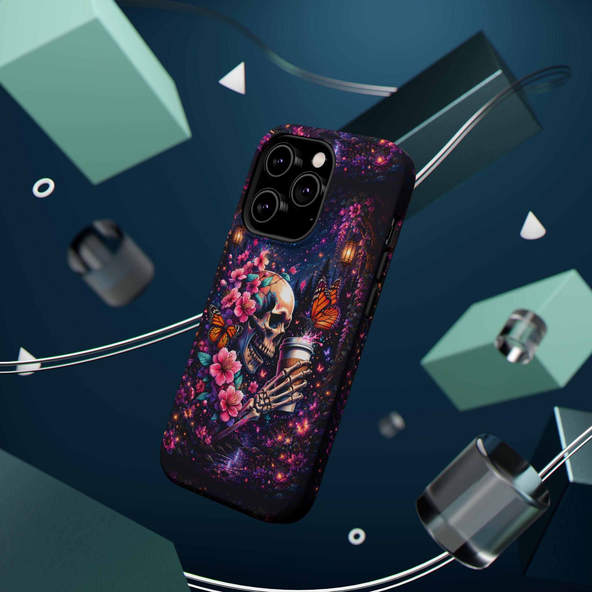 Skull & Cherry Blossom Phone Case – Floral Gothic MagSafe Cover