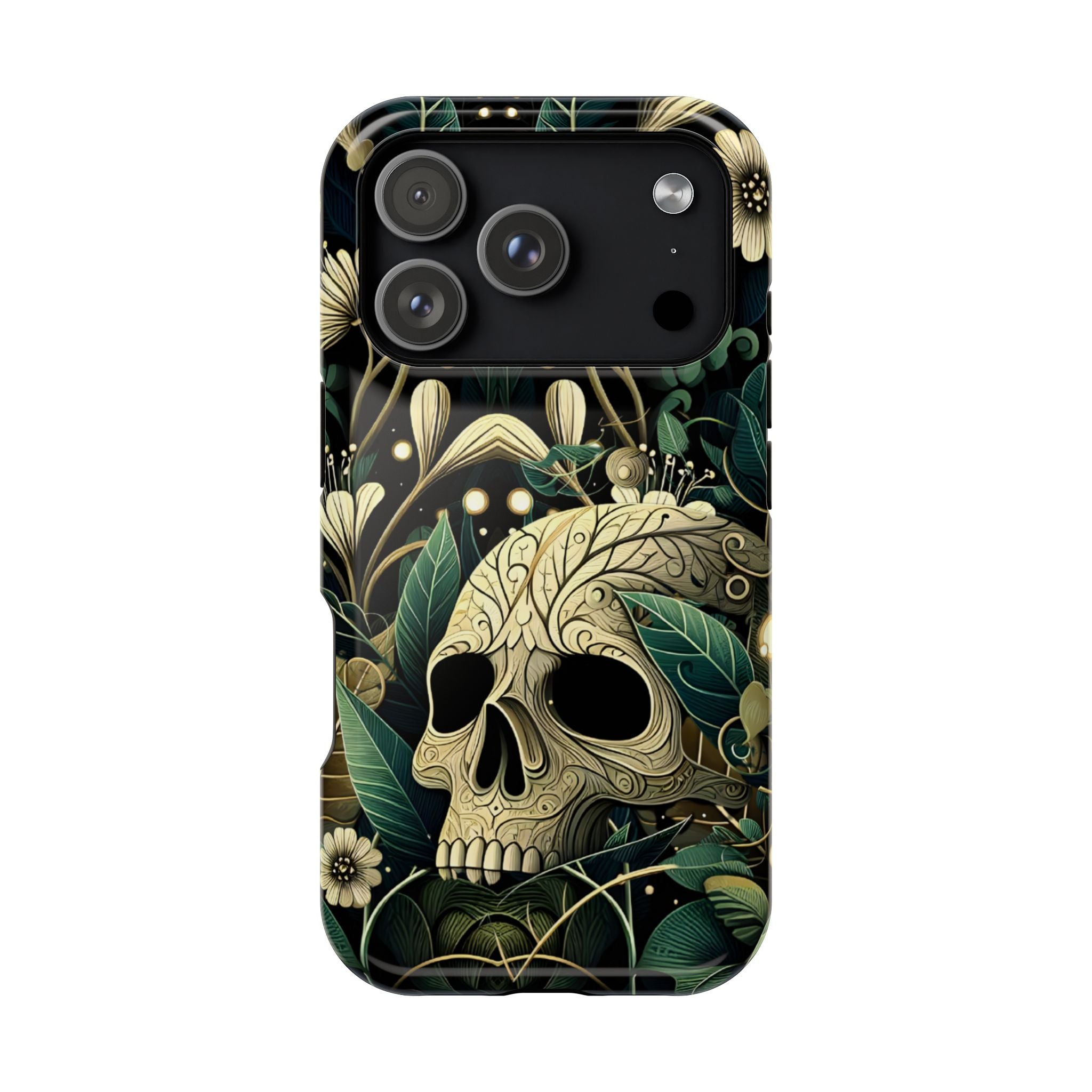 Floral Skull Phone Case – Botanical Gothic MagSafe-Compatible Cover
