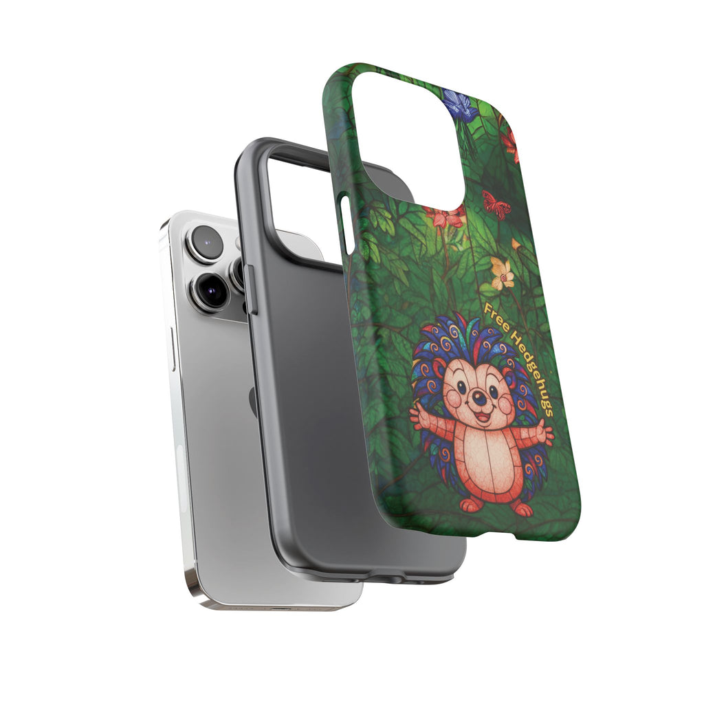 Stained Glass Hedgehog Phone Case – "Free Hedgehugs" Floral Design