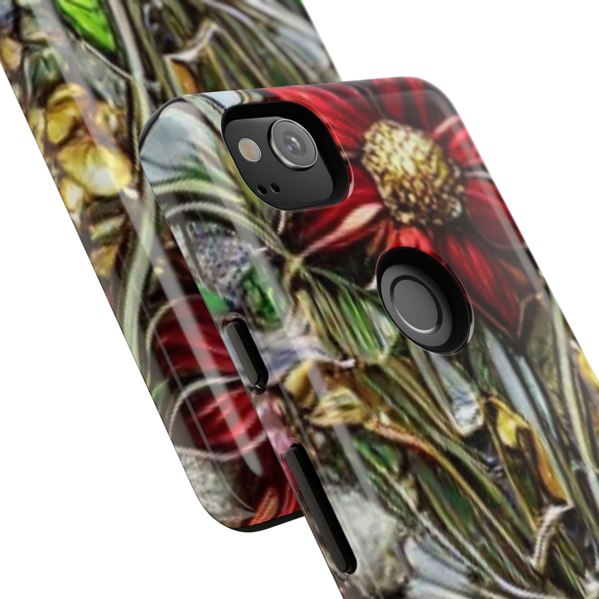 Floral Stained Glass Phone Case – Metallic Red & Purple Flower Design
