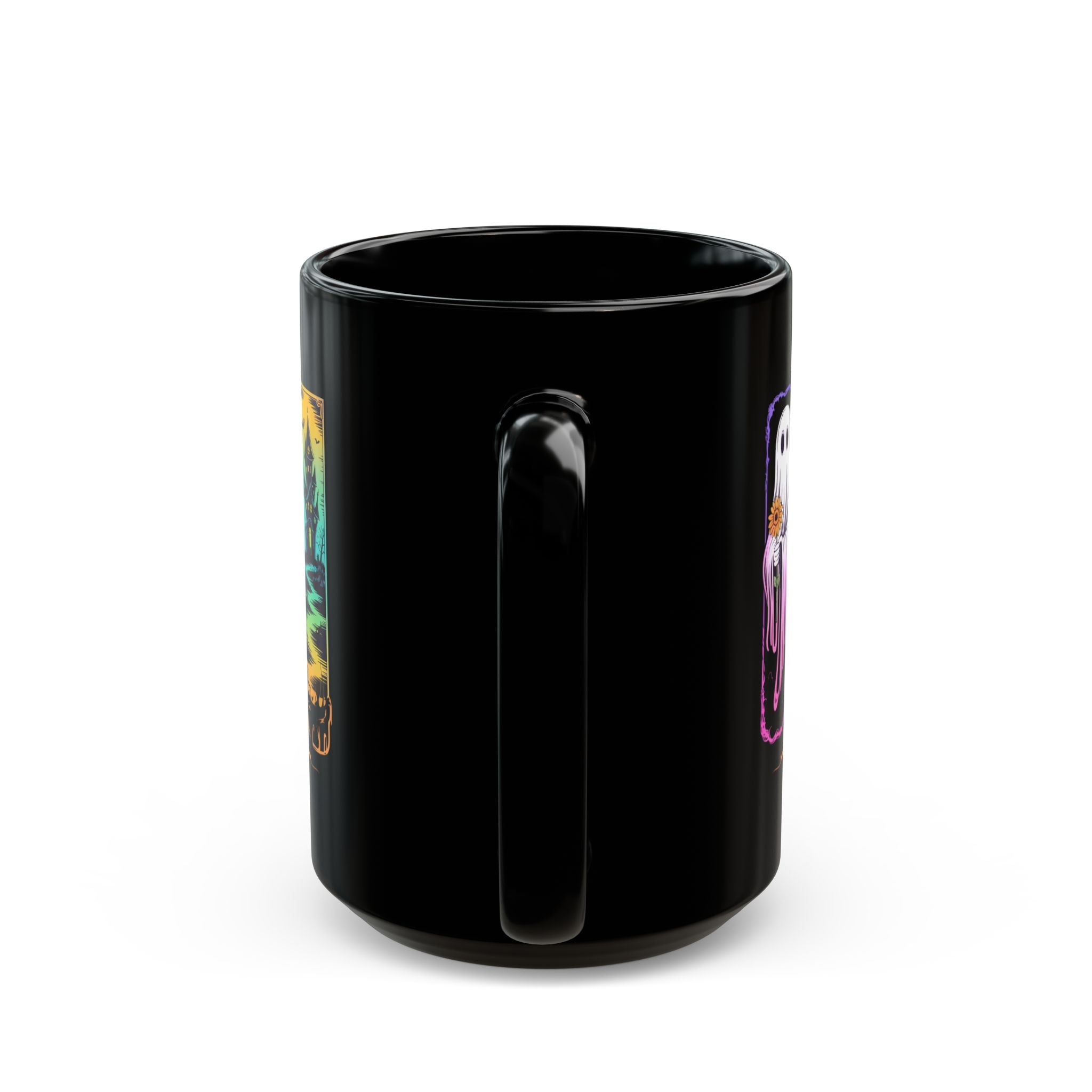 Black Brush Stroke Halloween Coffee Mug, Spooky Season Ghost Coffee Cup