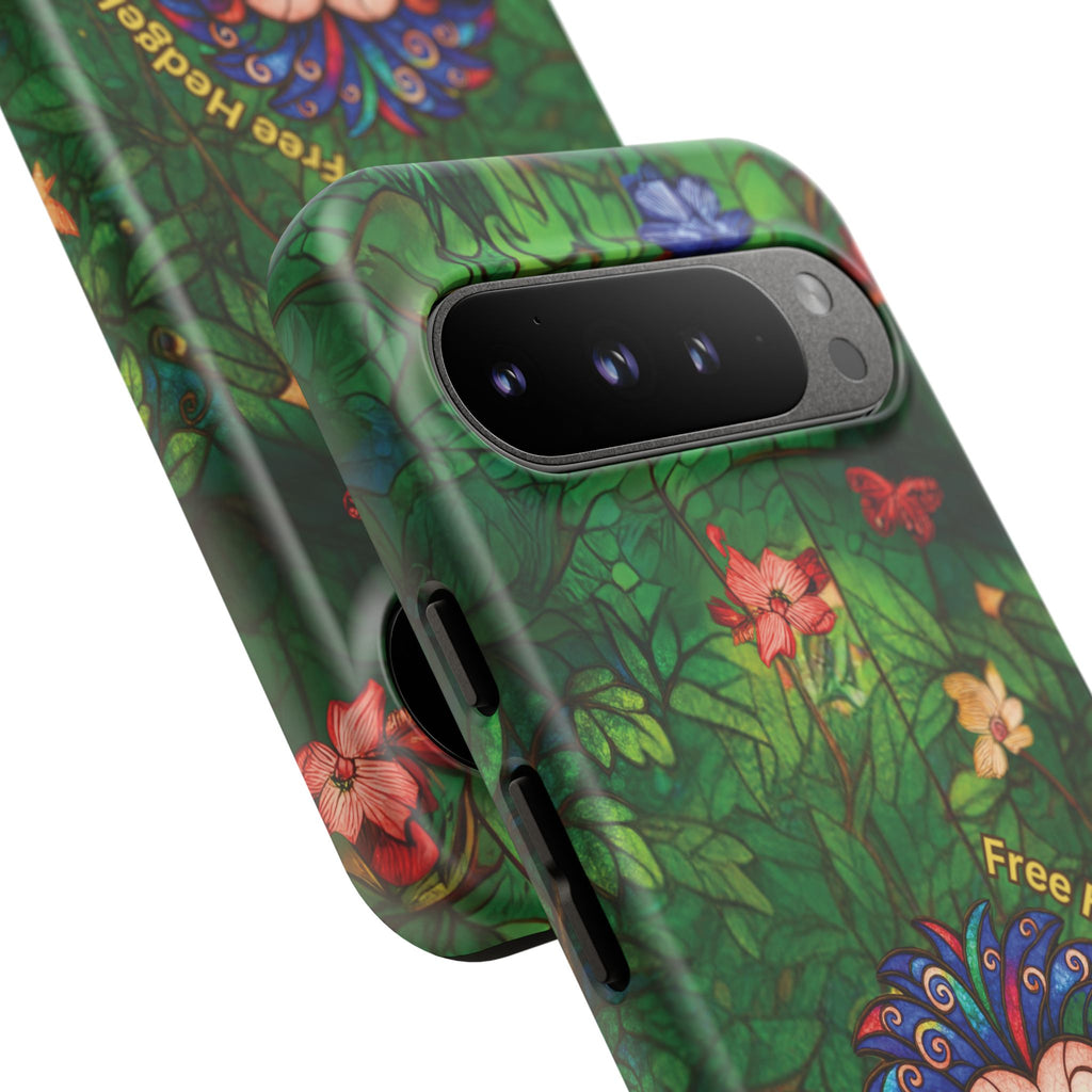Stained Glass Hedgehog Phone Case – "Free Hedgehugs" Floral Design
