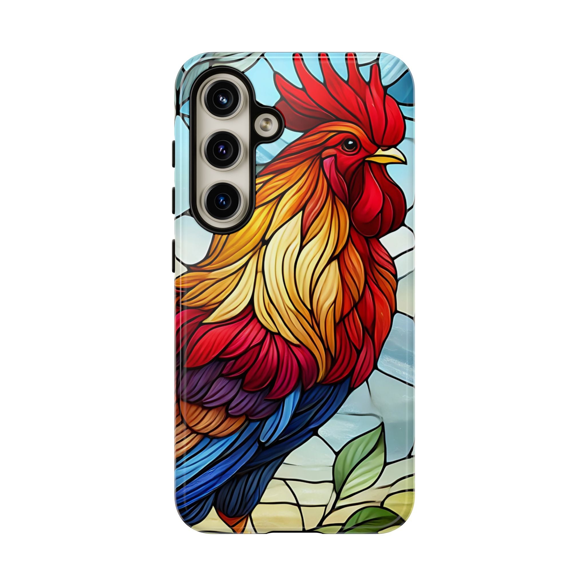 Colorful Stained Glass Rooster Android Case, Tough Protective Phone Cover, Farmhouse Decor Protective Phone Case, Unique Chicken Design