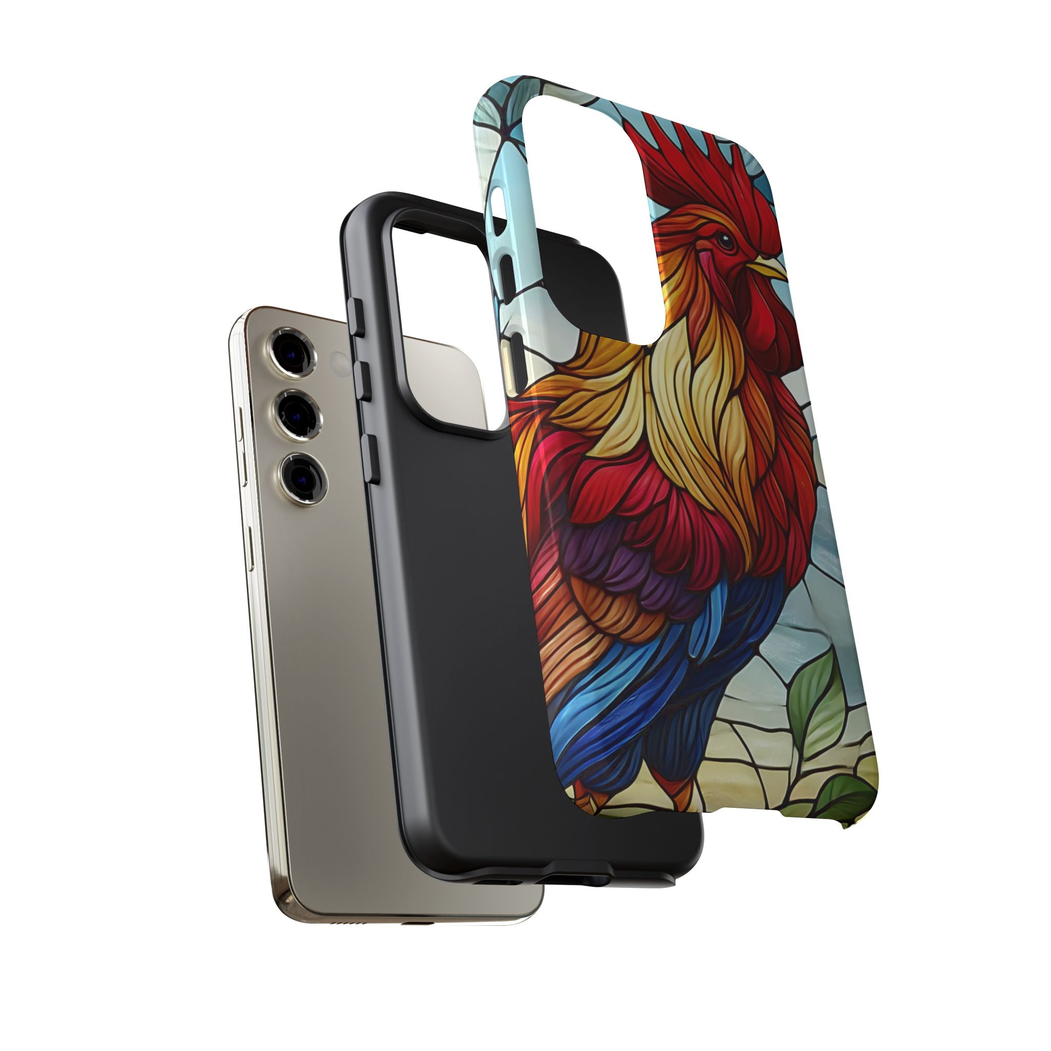 Colorful Stained Glass Rooster Android Case, Tough Protective Phone Cover, Farmhouse Decor Protective Phone Case, Unique Chicken Design